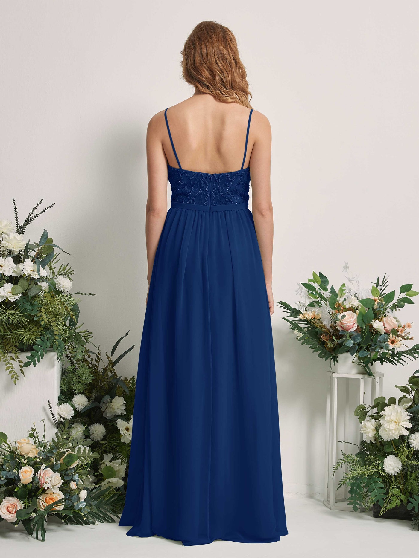 Carlyna Robe Trapèze Col V Longueur ras du sol Froncé Demoiselle d'honneur Bleu Roi #couleur_bleu-roi