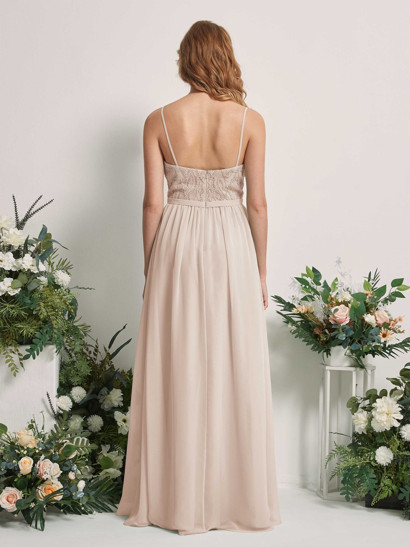 Carlyna Robe Trapèze Col V Longueur ras du sol Froncé Demoiselle d'honneur Champagne #couleur_champagne