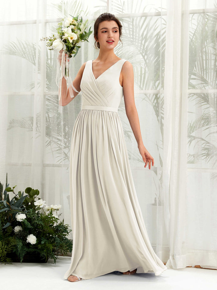 Carlyna Robe trapèze col V longueur ras du sol froncé demoiselle d&