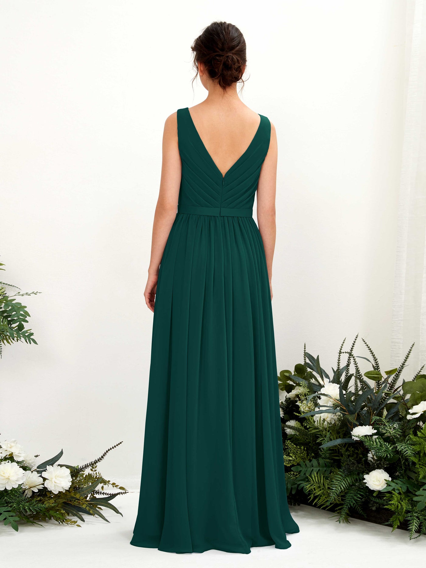 Carlyna Robe trapèze col V longueur ras du sol froncé demoiselle d'honneur Émeraude Foncé #couleur_meraude-fonc