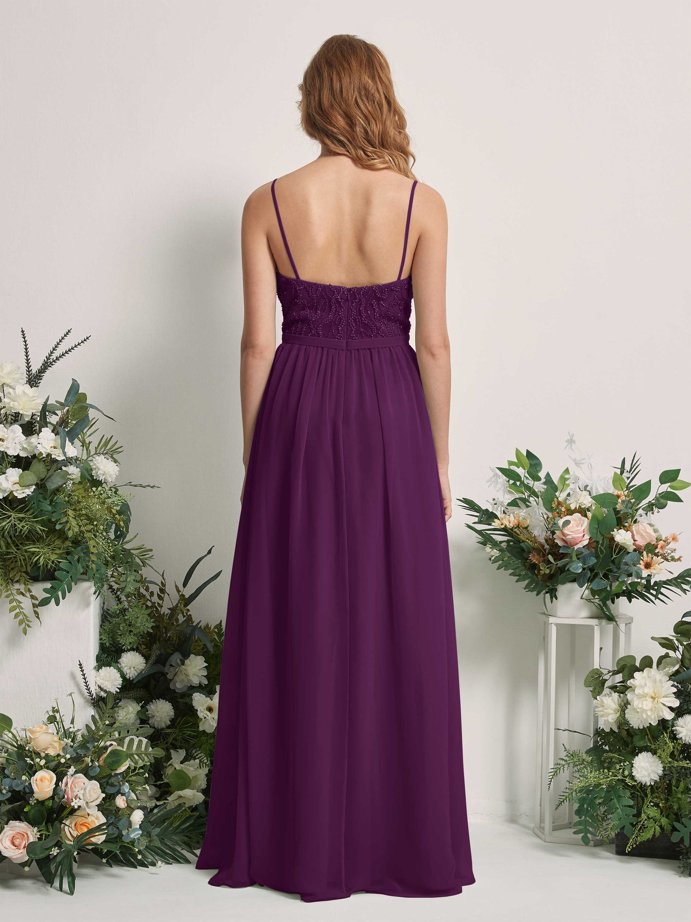 Carlyna Robe Trapèze Col V Longueur ras du sol Froncé Demoiselle d'honneur Pourpre #couleur_pourpre
