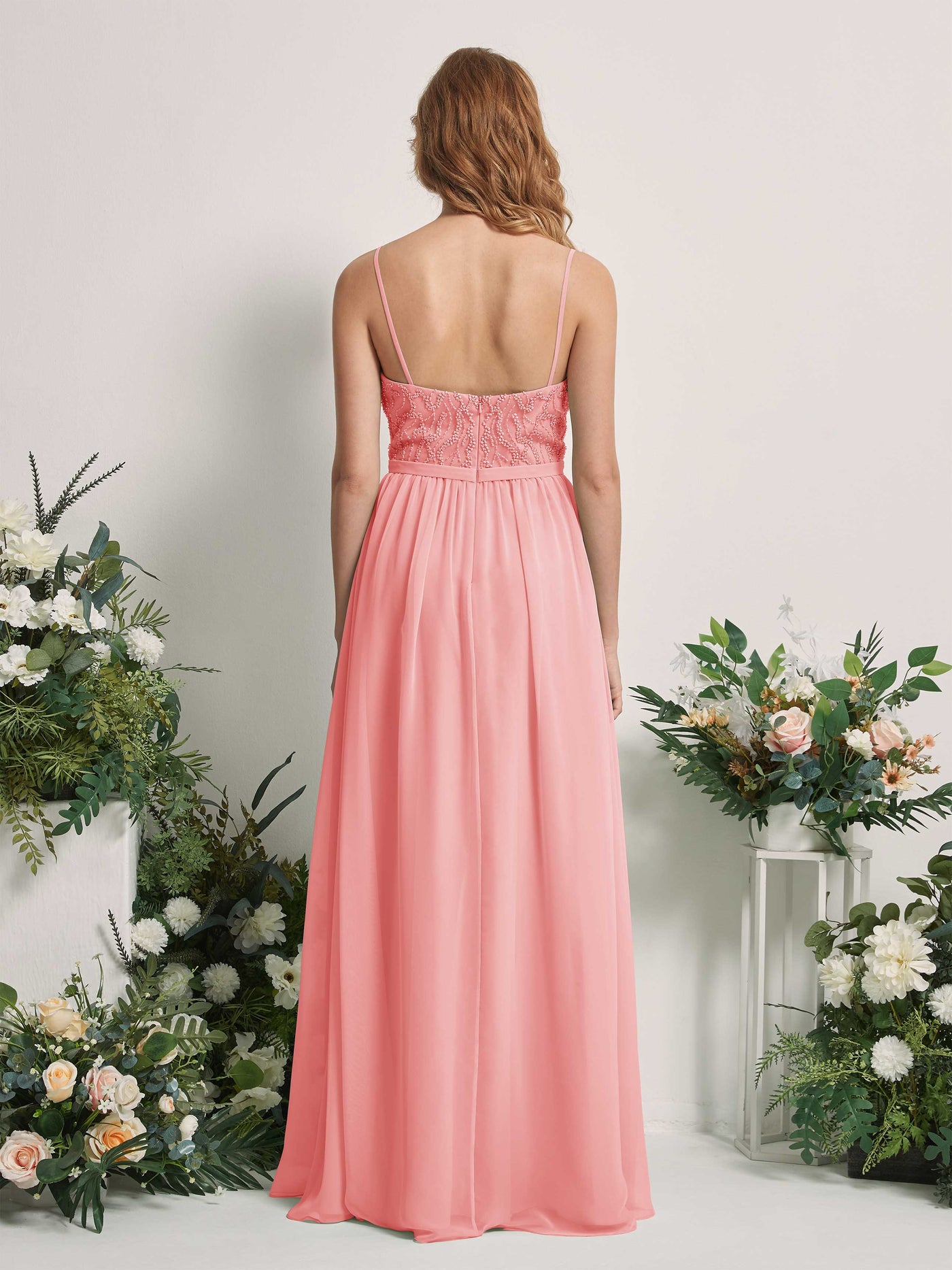 Carlyna Robe Trapèze Col V Longueur ras du sol Froncé Demoiselle d'honneur Rose Ballet #couleur_rose-ballet