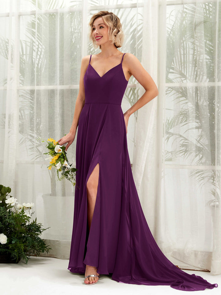 Carlyna Robe trapèze col V longueur ras du sol mousseline demoiselle d&