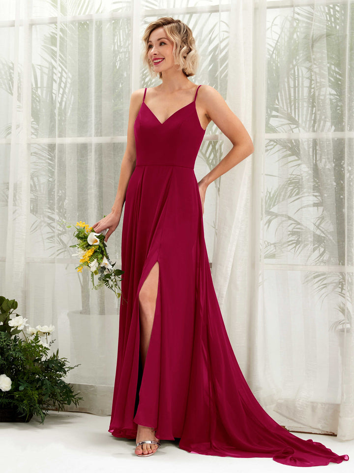 Carlyna Robe trapèze col V longueur ras du sol mousseline demoiselle d&