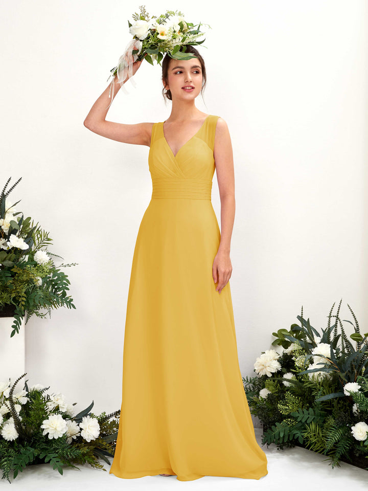 Carlyna Robe trapèze col V longueur ras du sol robe de demoiselle d&