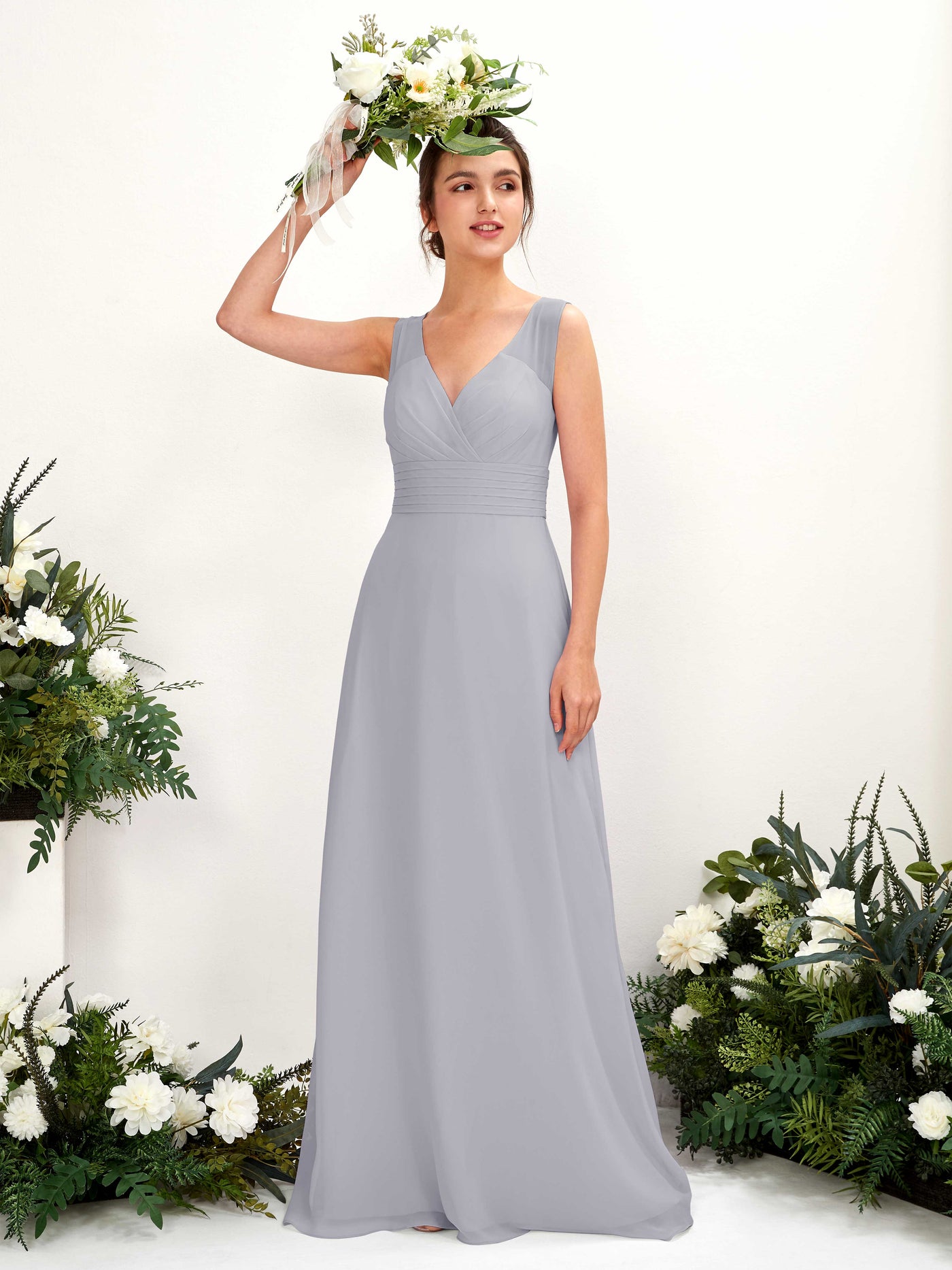 Carlyna Robe trapèze col V longueur ras du sol robe de demoiselle d'honneur Lavande Poudrée #couleur_lavande-poudr-e