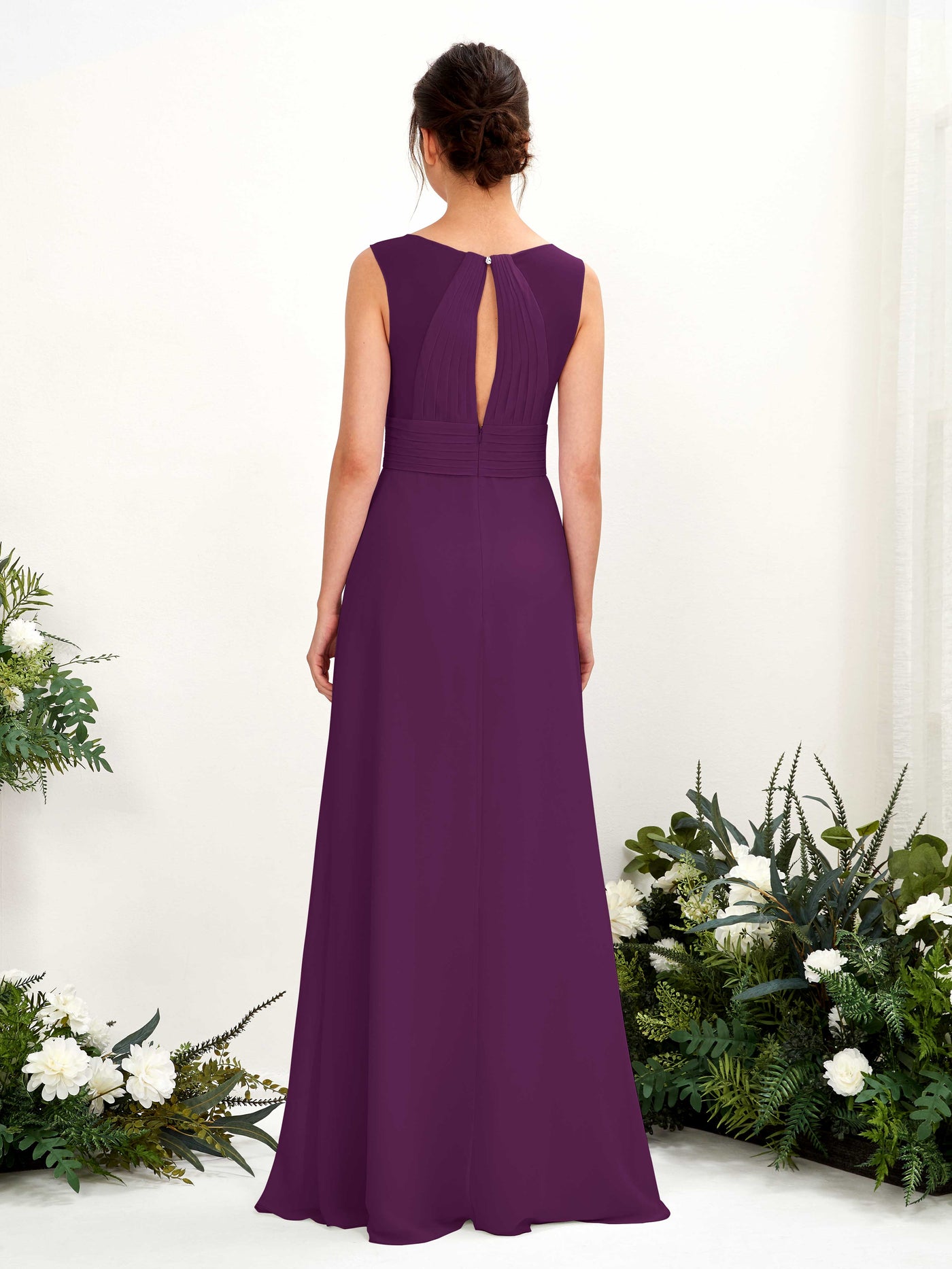 Carlyna Robe trapèze col V longueur ras du sol robe de demoiselle d'honneur Pourpre #couleur_pourpre