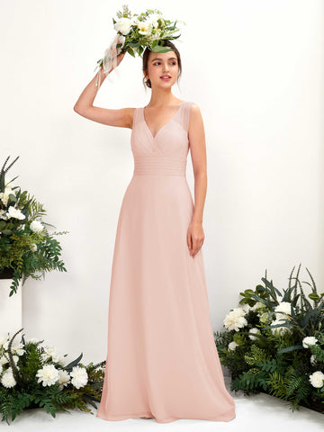 Carlyna Robe trapèze col V longueur ras du sol robe de demoiselle d'honneur Rose Perle #couleur_rose-perle