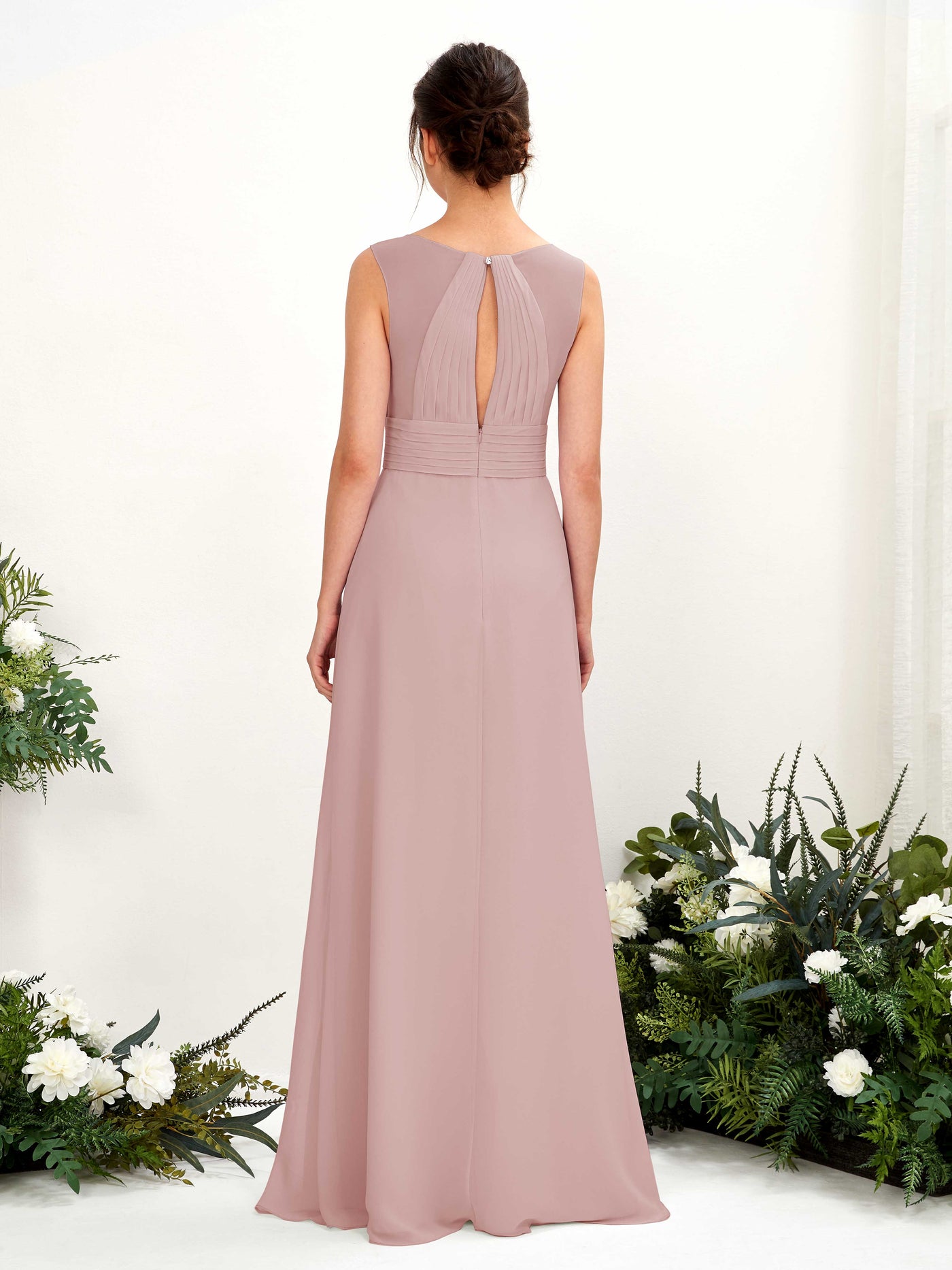 Carlyna Robe trapèze col V longueur ras du sol robe de demoiselle d'honneur Rose Poussiéreux #couleur_rose-poussi-reux