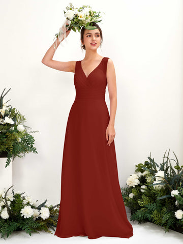 Carlyna Robe trapèze col V longueur ras du sol robe de demoiselle d'honneur Rouille #couleur_rouille