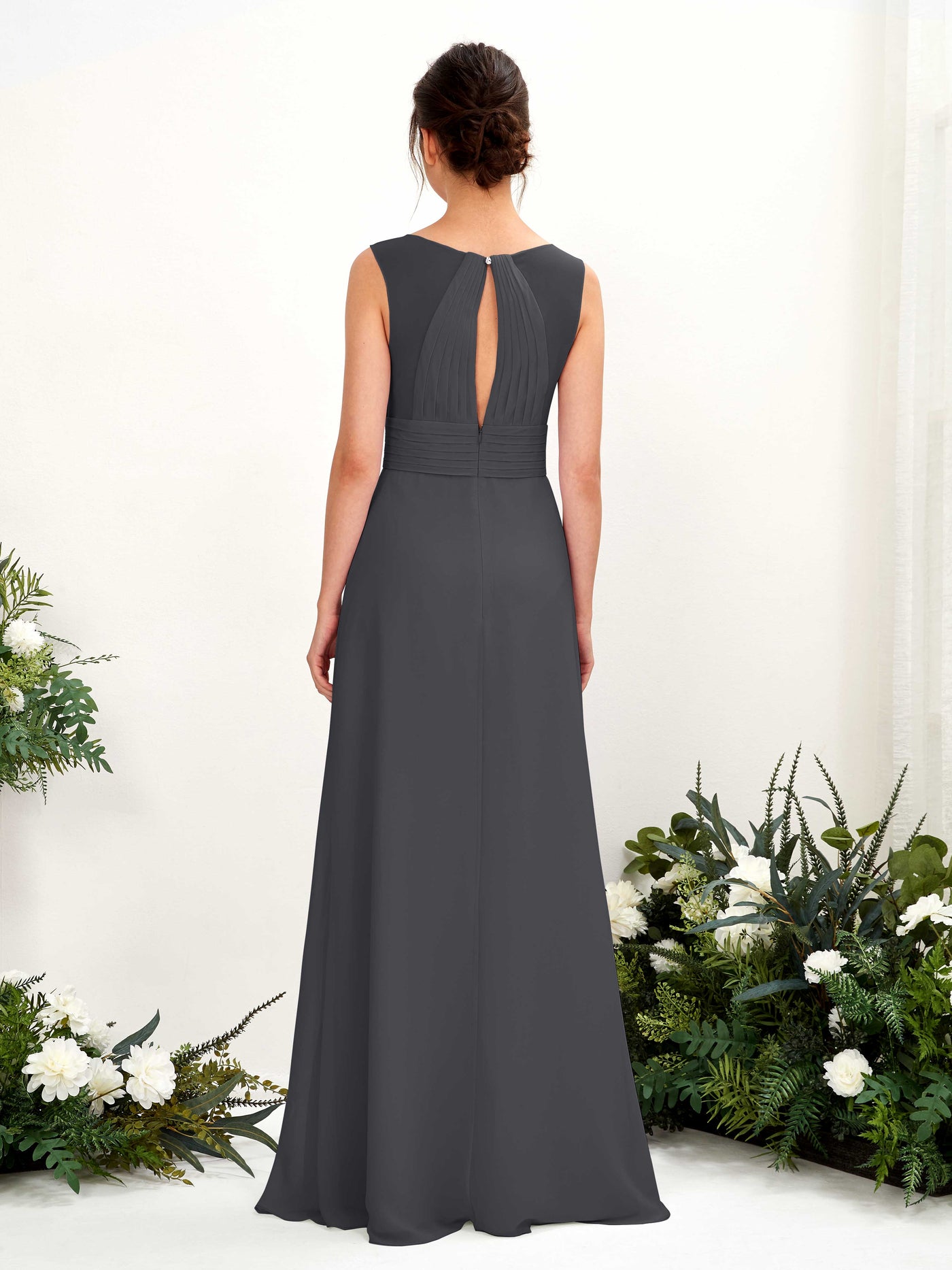 Carlyna Robe trapèze col V longueur ras du sol robe de demoiselle d'honneur Étain #couleur_tain