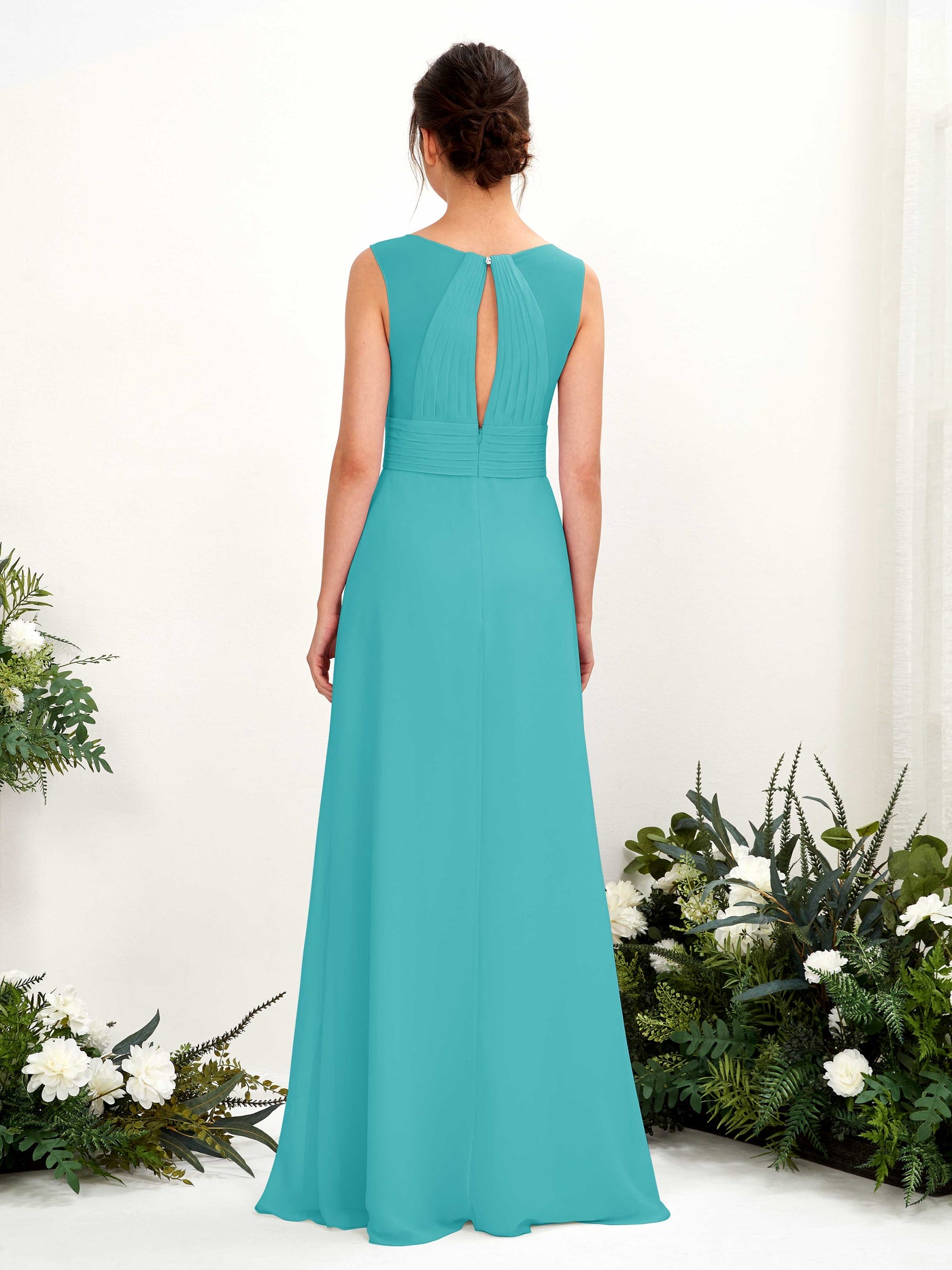 Carlyna Robe trapèze col V longueur ras du sol robe de demoiselle d'honneur Turquoise #couleur_turquoise