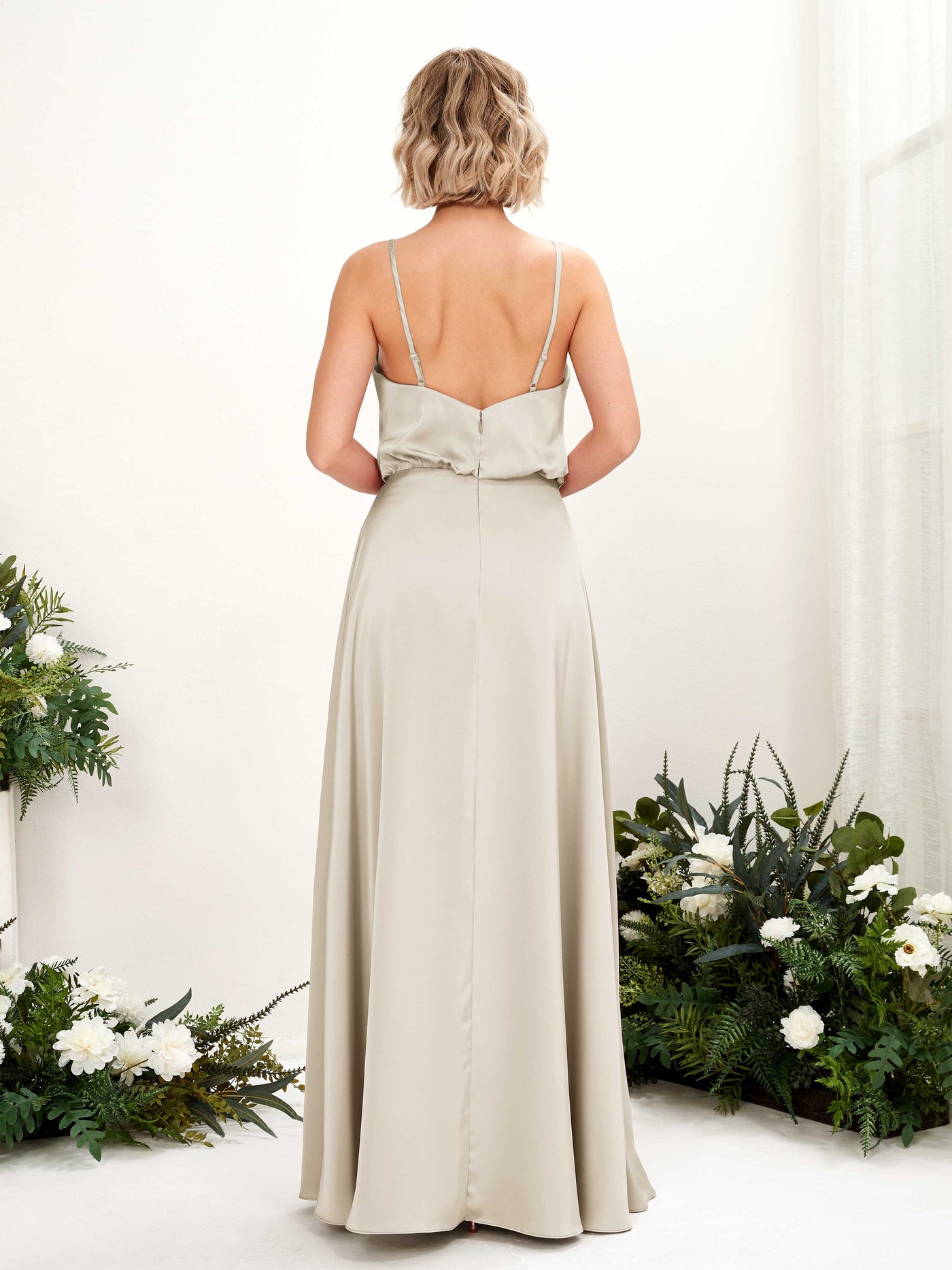 Carlyna Robe Trapèze Col V Longueur ras du sol Robes de demoiselle d'honneur Champagne #couleur_champagne
