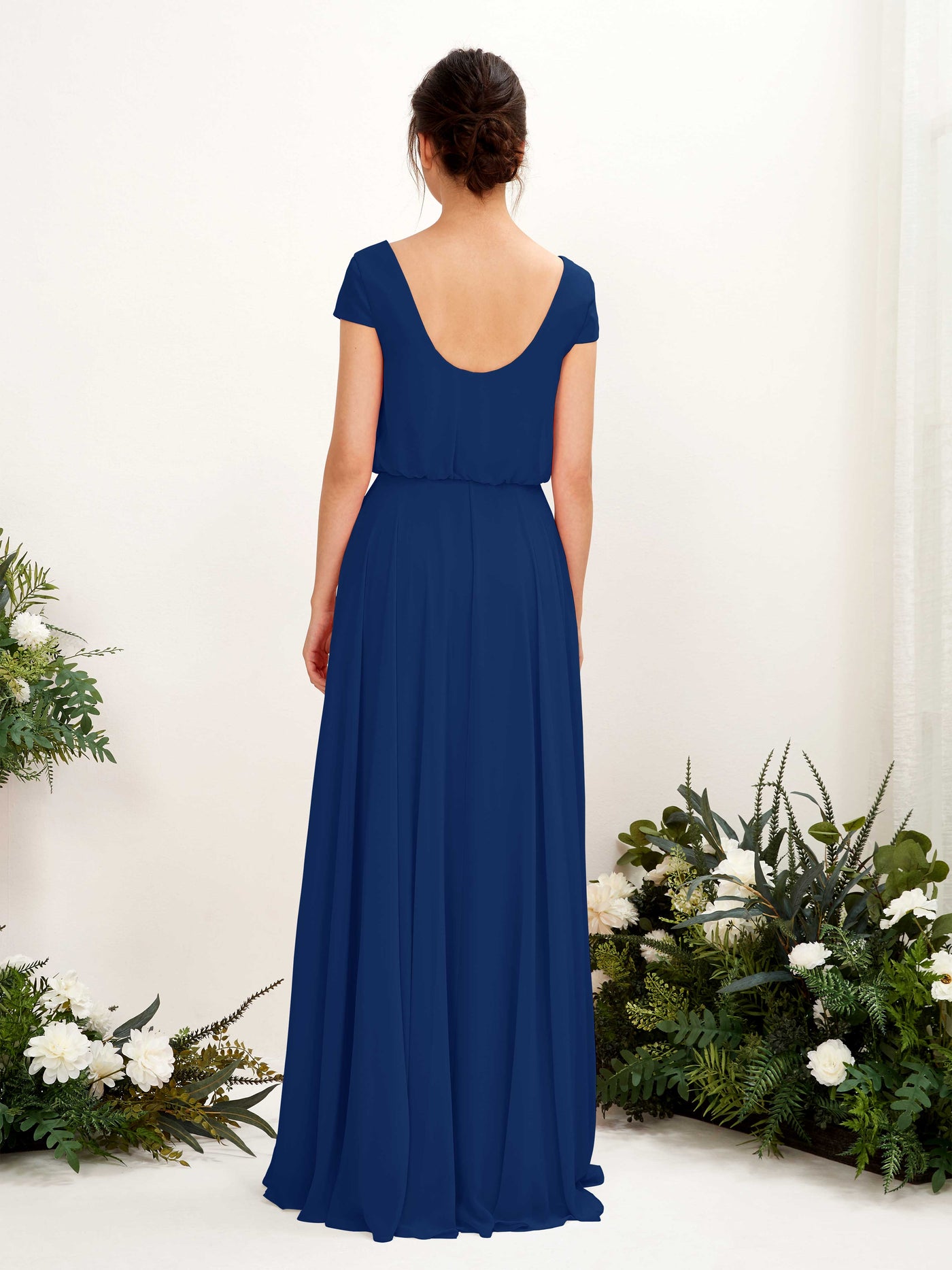 Carlyna Robe trapèze col V mancherons longueur ras du sol demoiselle d'honneur Bleu Roi #couleur_bleu-roi