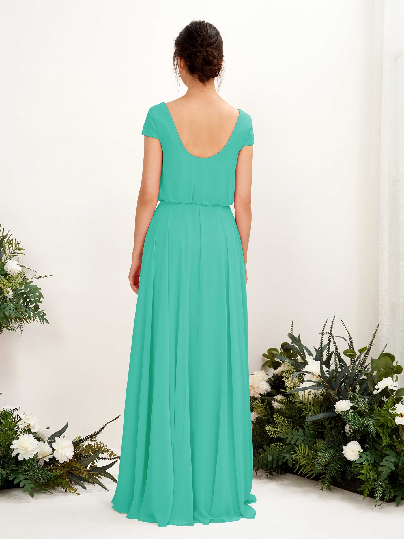 Carlyna Robe trapèze col V mancherons longueur ras du sol demoiselle d'honneur Bleu Tiffany #couleur_bleu-tiffany