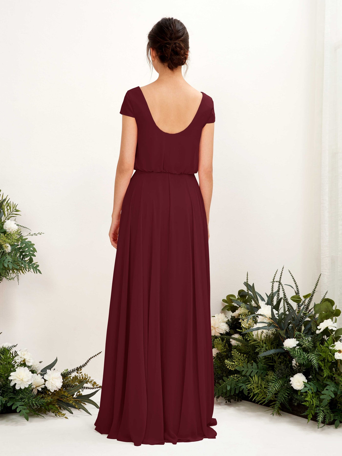 Carlyna Robe trapèze col V mancherons longueur ras du sol demoiselle d'honneur Bordeaux #couleur_bordeaux