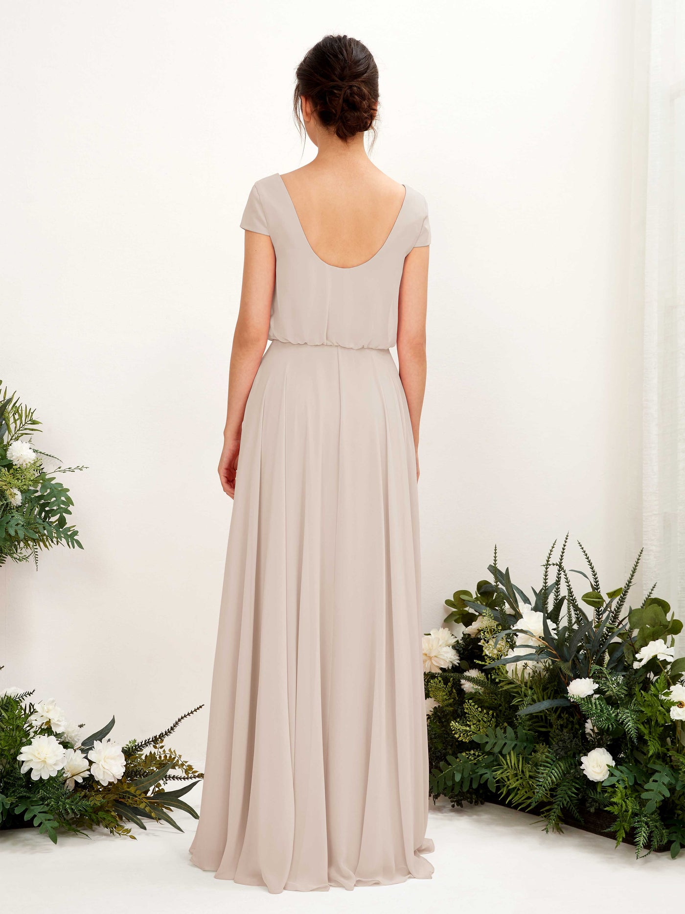 Carlyna Robe trapèze col V mancherons longueur ras du sol demoiselle d'honneur Champagne #couleur_champagne