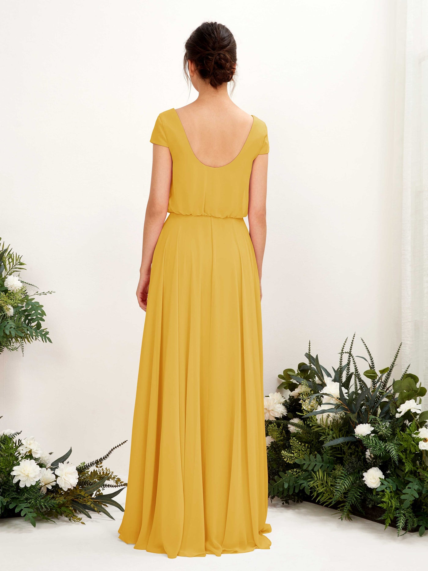 Carlyna Robe trapèze col V mancherons longueur ras du sol demoiselle d'honneur Jaune Moutard #couleur_jaune-moutard
