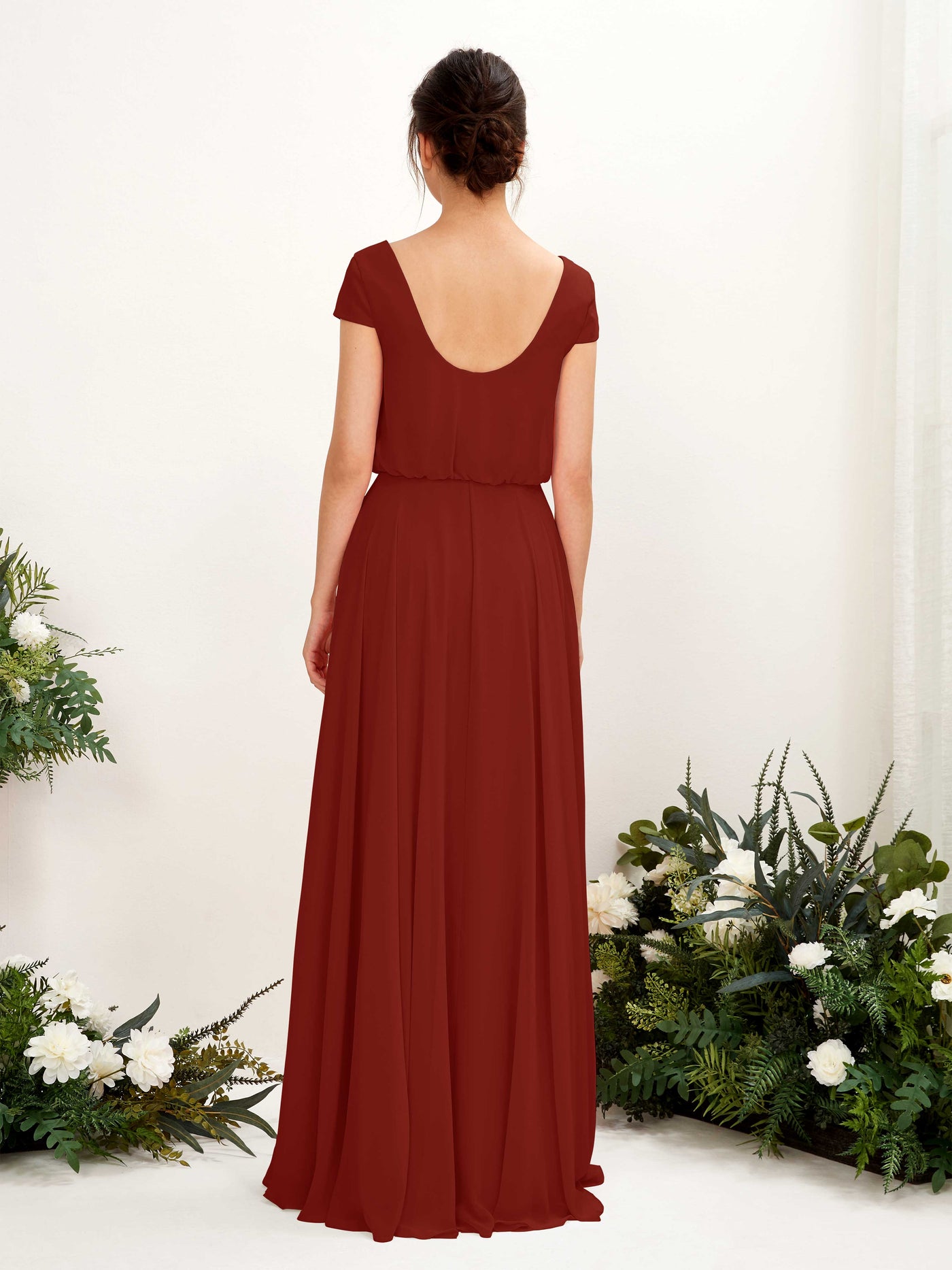 Carlyna Robe trapèze col V mancherons longueur ras du sol demoiselle d'honneur Rouille #couleur_rouille
