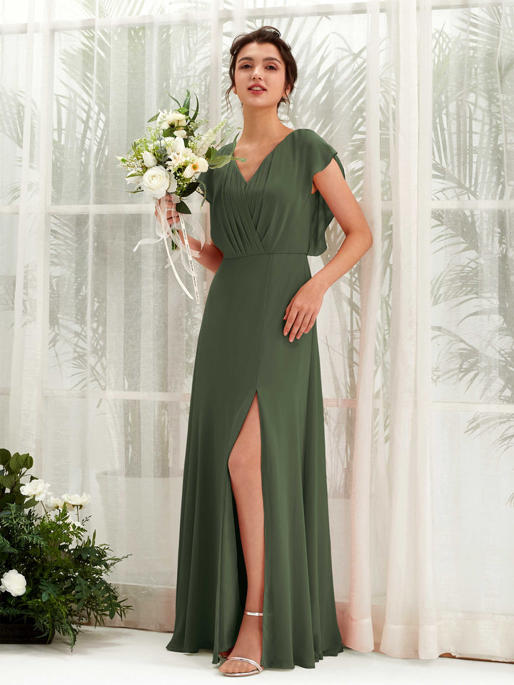 Carlyna Robe trapèze col V manches papillon longueur au sol demoiselle d&