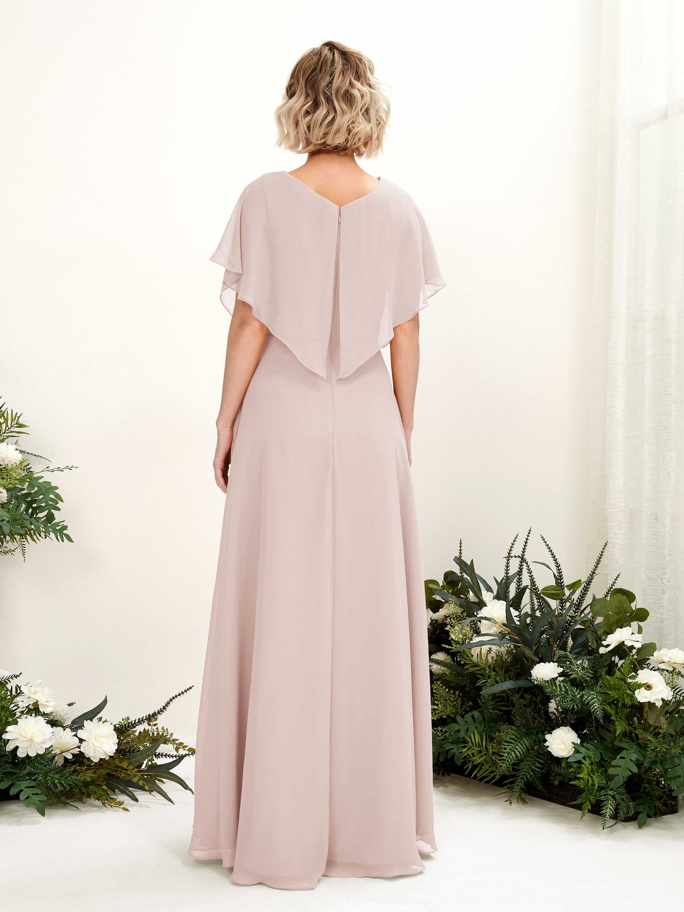 Carlyna Robe Trapèze Col V Manches papillon Longueur ras du sol Demoiselle d'honneur Biscotti #couleur_biscotti