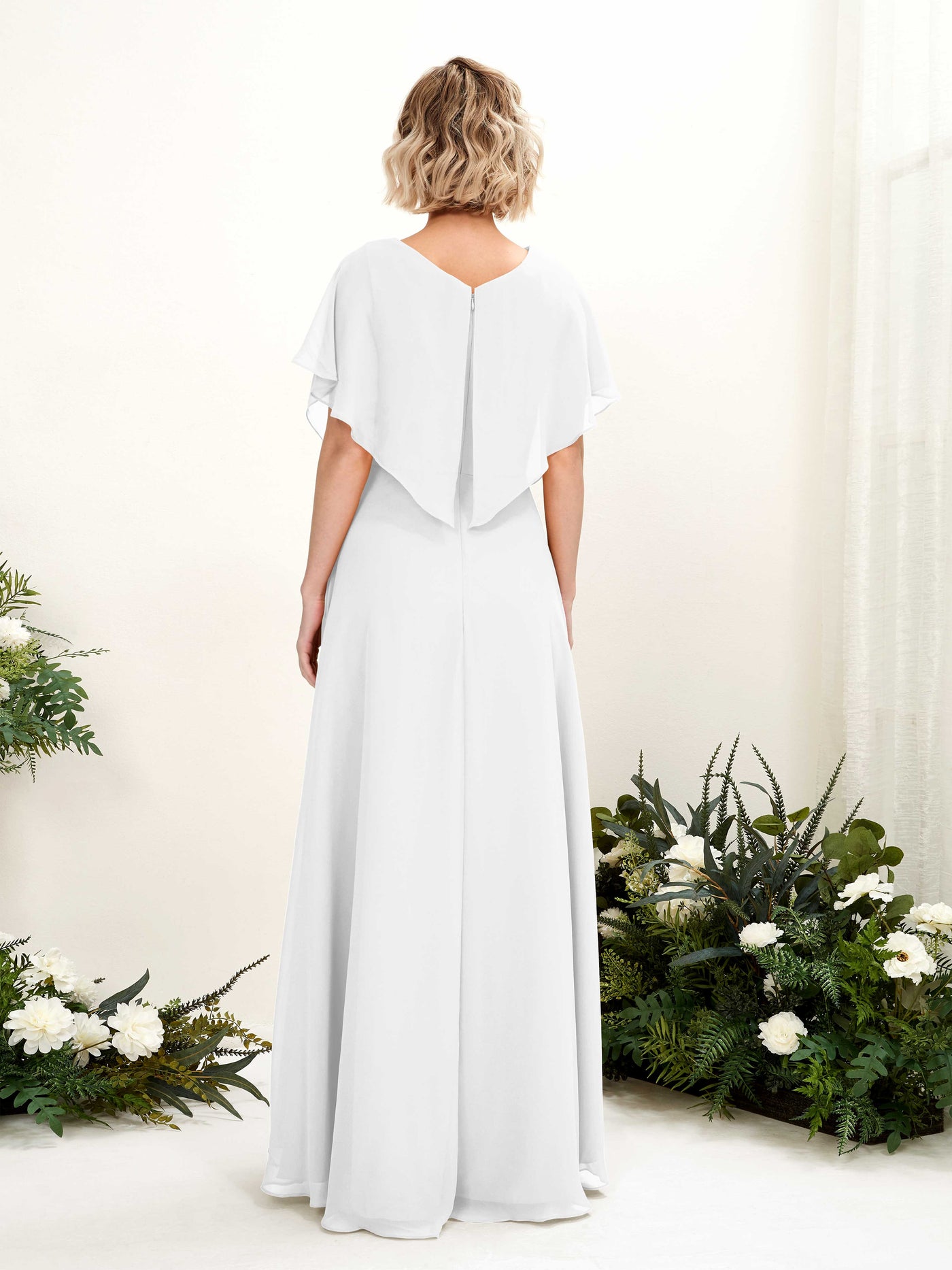 Carlyna Robe Trapèze Col V Manches papillon Longueur ras du sol Demoiselle d'honneur Blanc #couleur_blanc