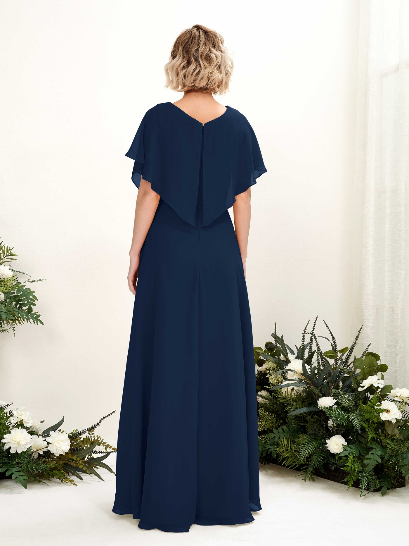 Carlyna Robe Trapèze Col V Manches papillon Longueur ras du sol Demoiselle d'honneur Bleu Marine #couleur_bleu-marine