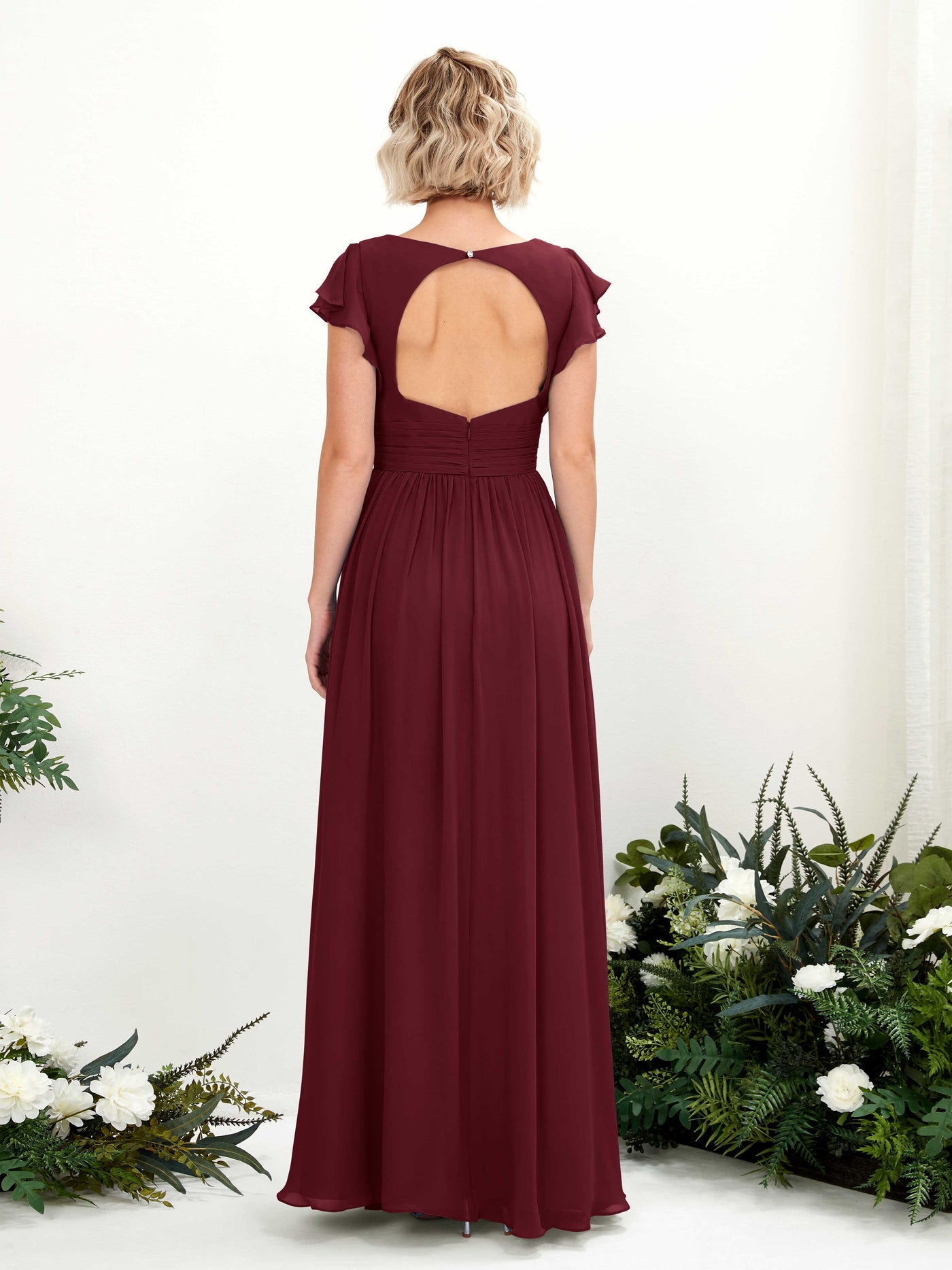 Carlyna Robe Trapèze Col V Manches papillon Longueur ras du sol Demoiselle d'honneur Bordeaux #couleur_bordeaux