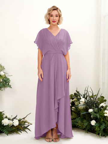 Carlyna Robe Trapèze Col V Manches papillon Longueur ras du sol Demoiselle d'honneur Brume Orchidée #couleur_brume-orchid-e
