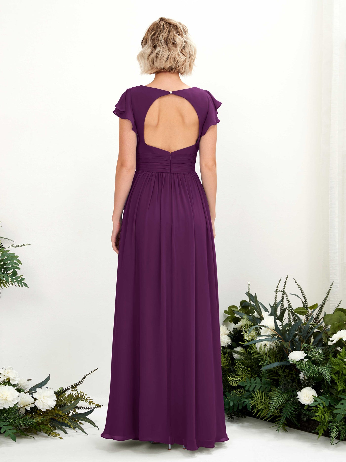 Carlyna Robe Trapèze Col V Manches papillon Longueur ras du sol Demoiselle d'honneur Pourpre #couleur_pourpre