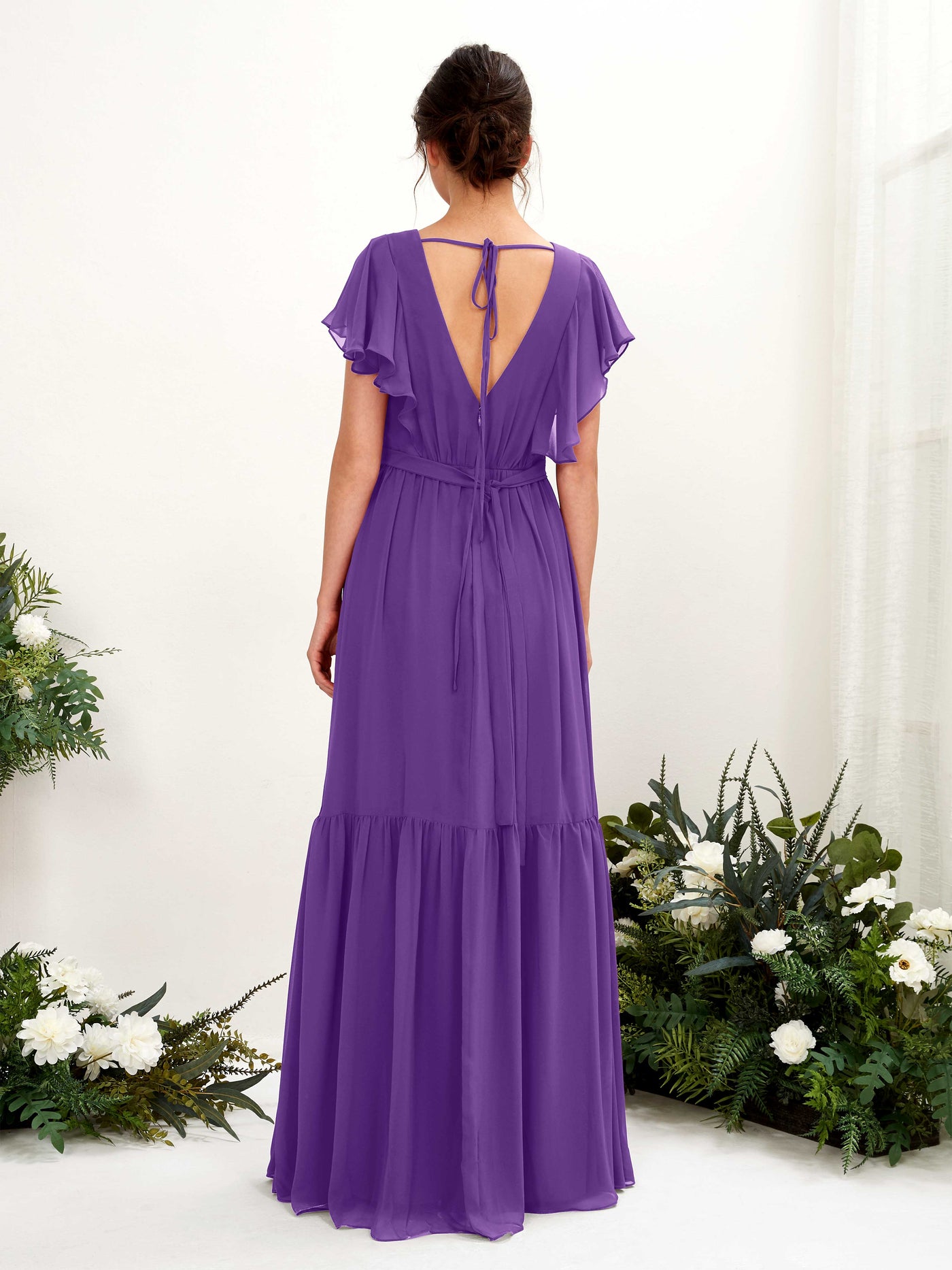 Carlyna Robe trapèze col V manches papillon longueur ras du sol demoiselle d'honneur Régence #couleur_r-gence