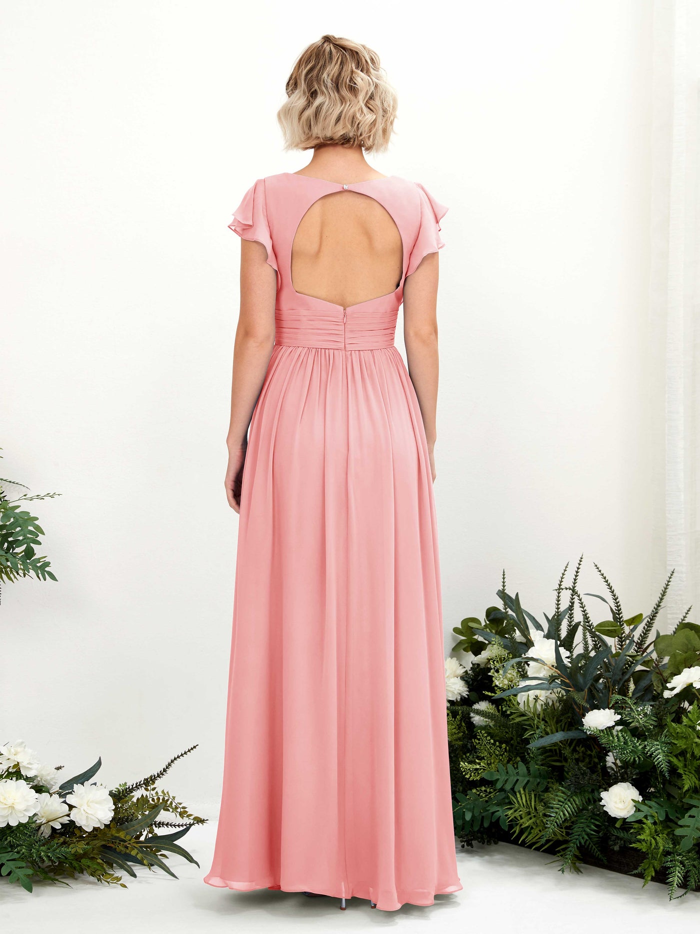 Carlyna Robe Trapèze Col V Manches papillon Longueur ras du sol Demoiselle d'honneur Rose Ballet #couleur_rose-ballet