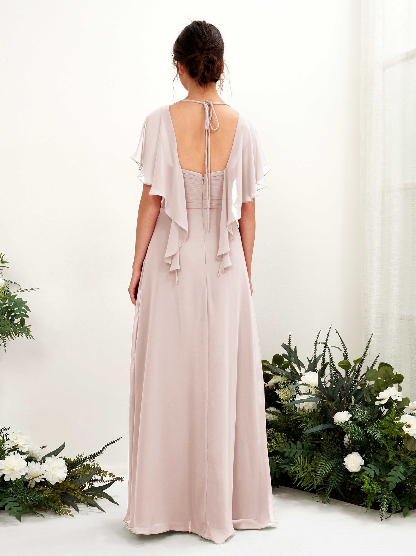 Carlyna Robe trapèze col V manches papillon robes de demoiselle d'honneur Biscotti #couleur_biscotti