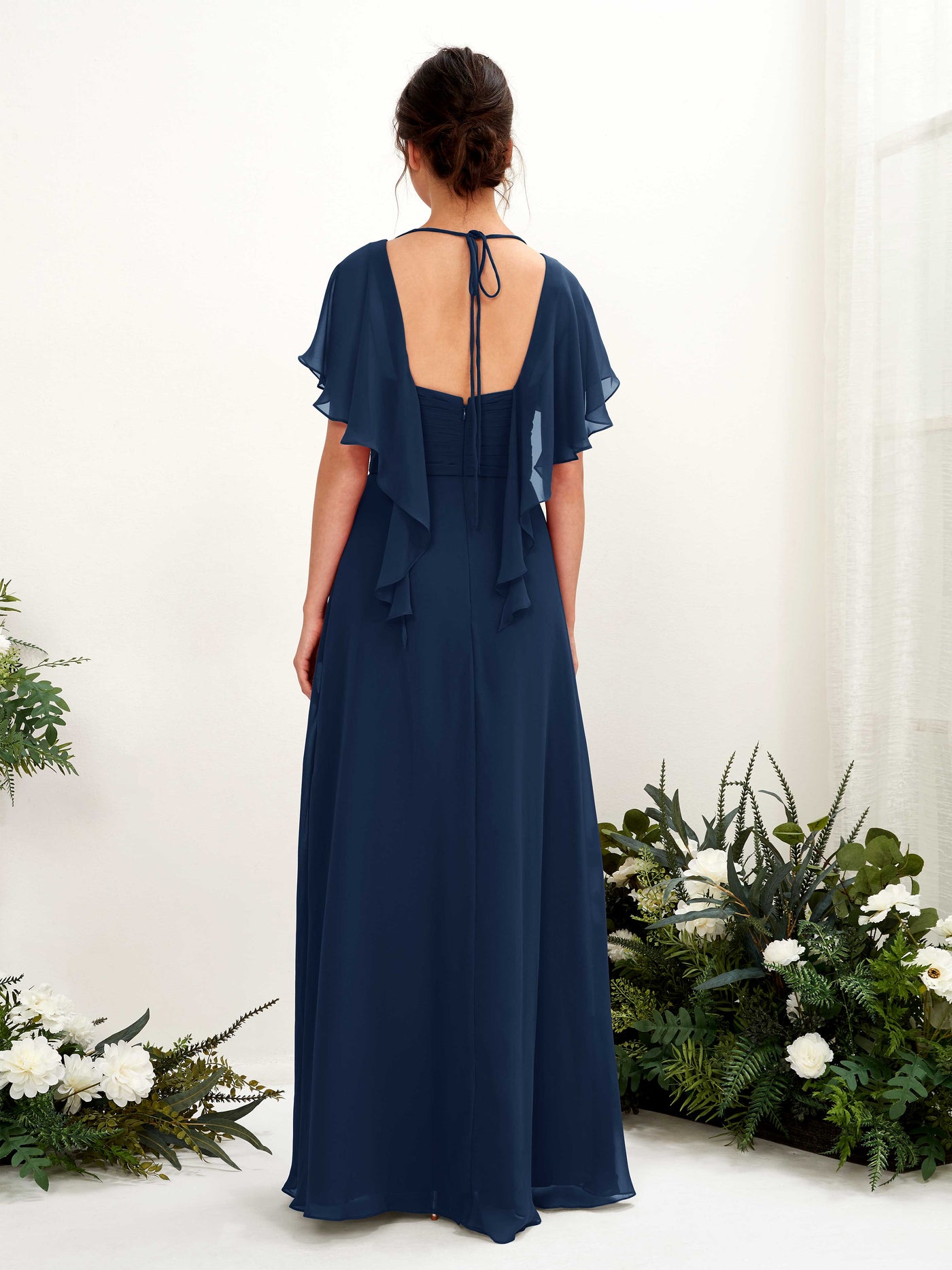 Carlyna Robe trapèze col V manches papillon robes de demoiselle d'honneur Bleu Marine #couleur_bleu-marine