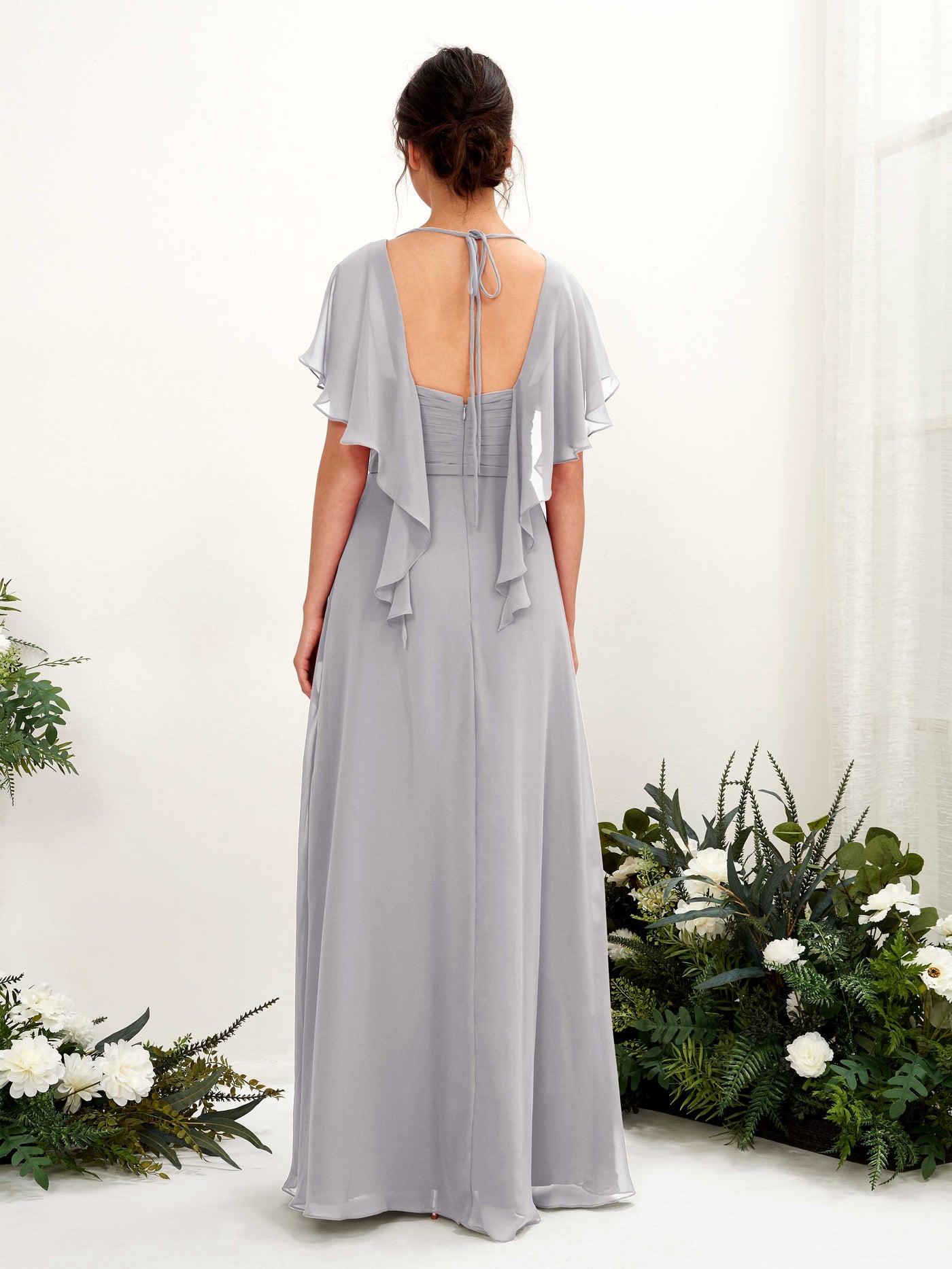 Carlyna Robe trapèze col V manches papillon robes de demoiselle d'honneur Gris Boussole #couleur_gris-boussole