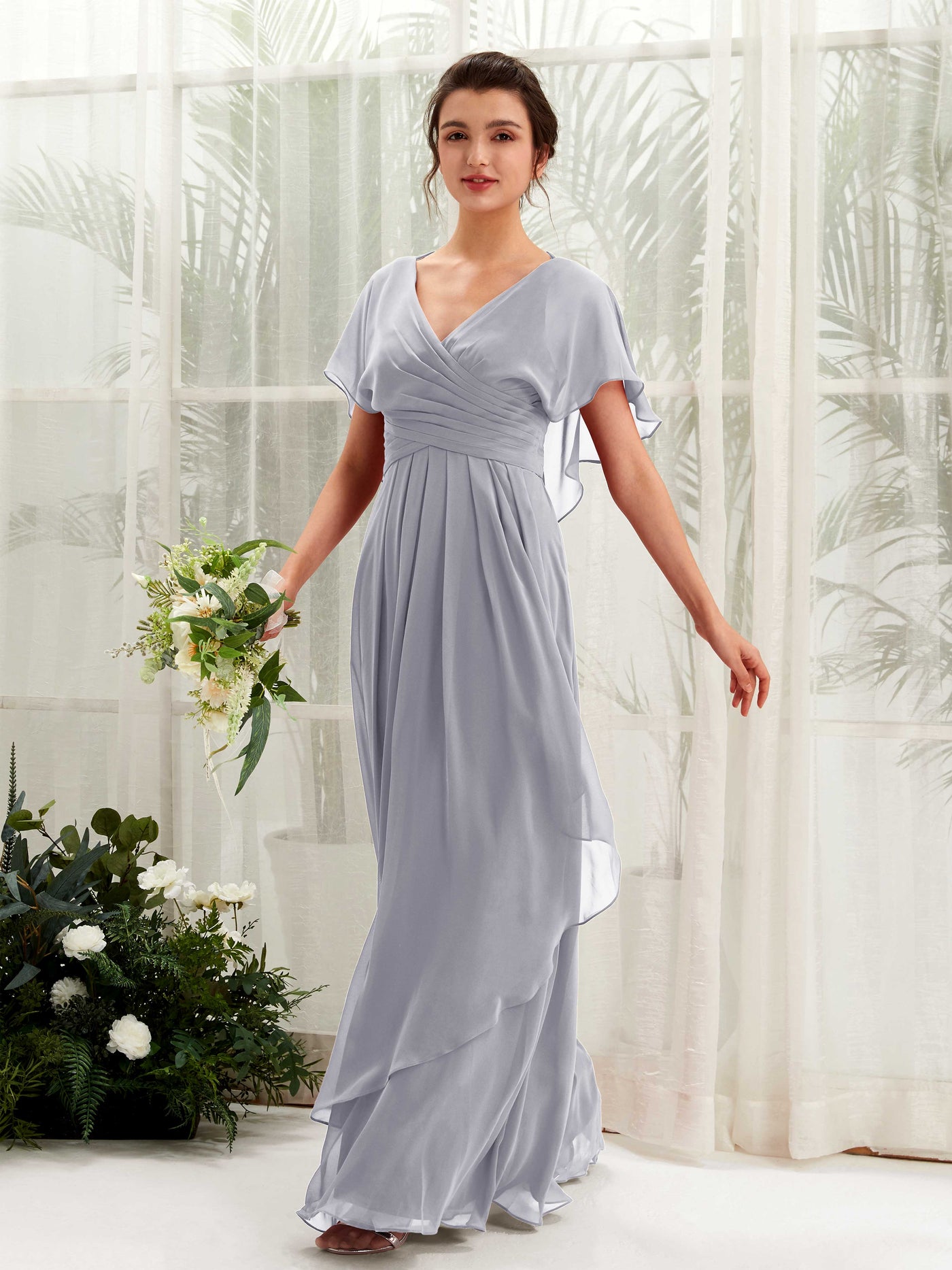 Carlyna Robe trapèze col V manches papillon robes de demoiselle d'honneur Lavande Poudrée #couleur_lavande-poudr-e