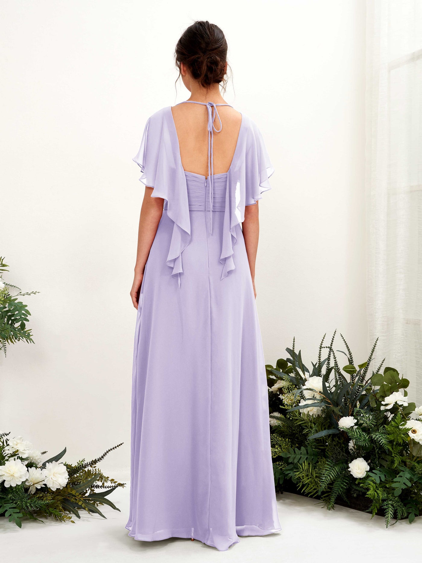 Carlyna Robe trapèze col V manches papillon robes de demoiselle d'honneur Lilas #couleur_lilas