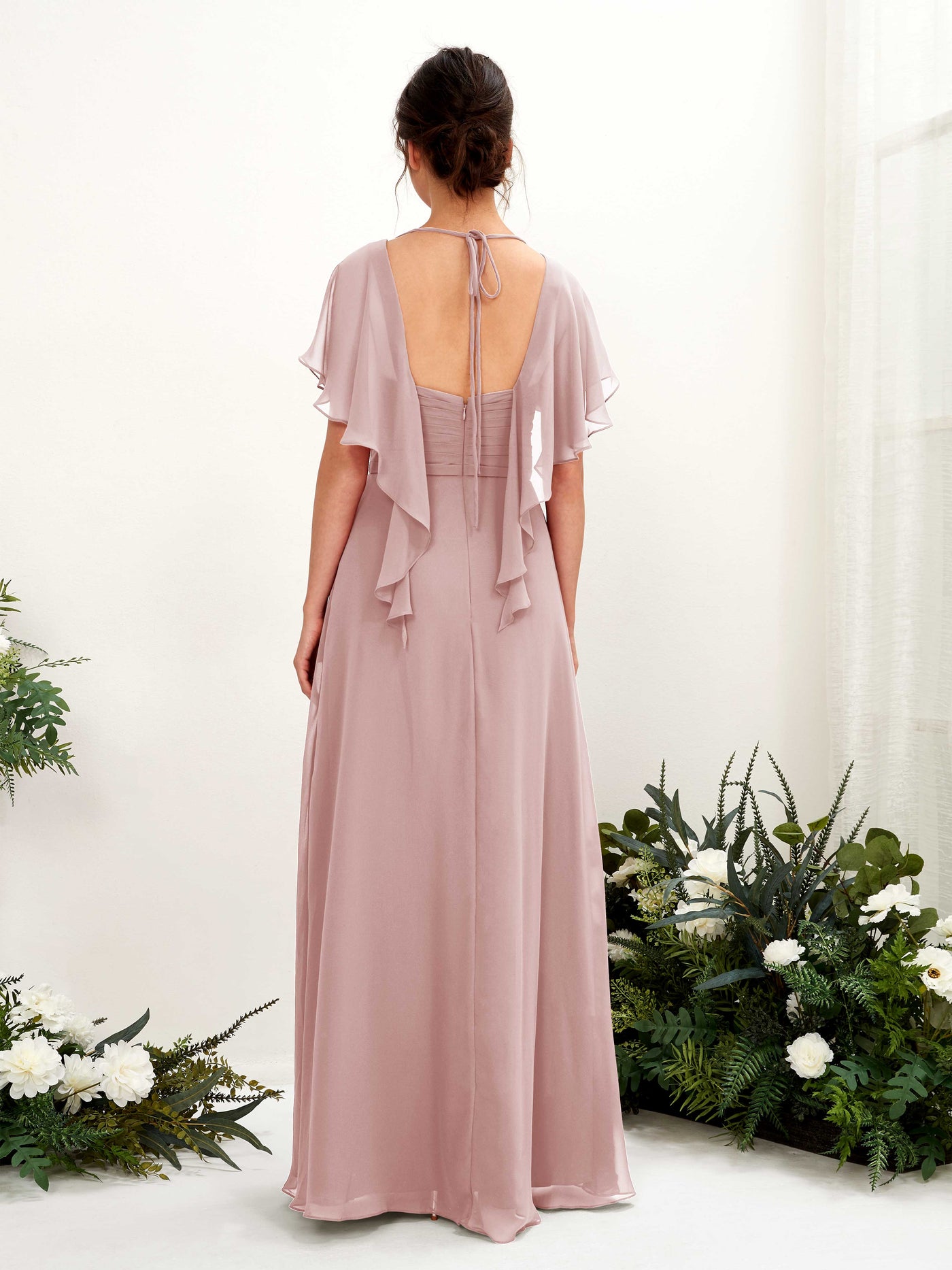 Carlyna Robe trapèze col V manches papillon robes de demoiselle d'honneur Rose Poussiéreux #couleur_rose-poussi-reux