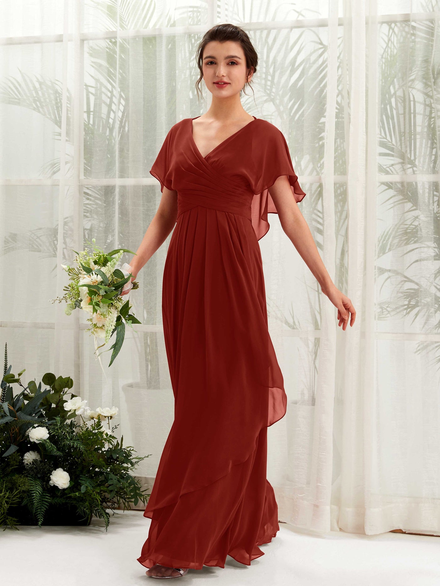 Carlyna Robe trapèze col V manches papillon robes de demoiselle d'honneur Rouille #couleur_rouille