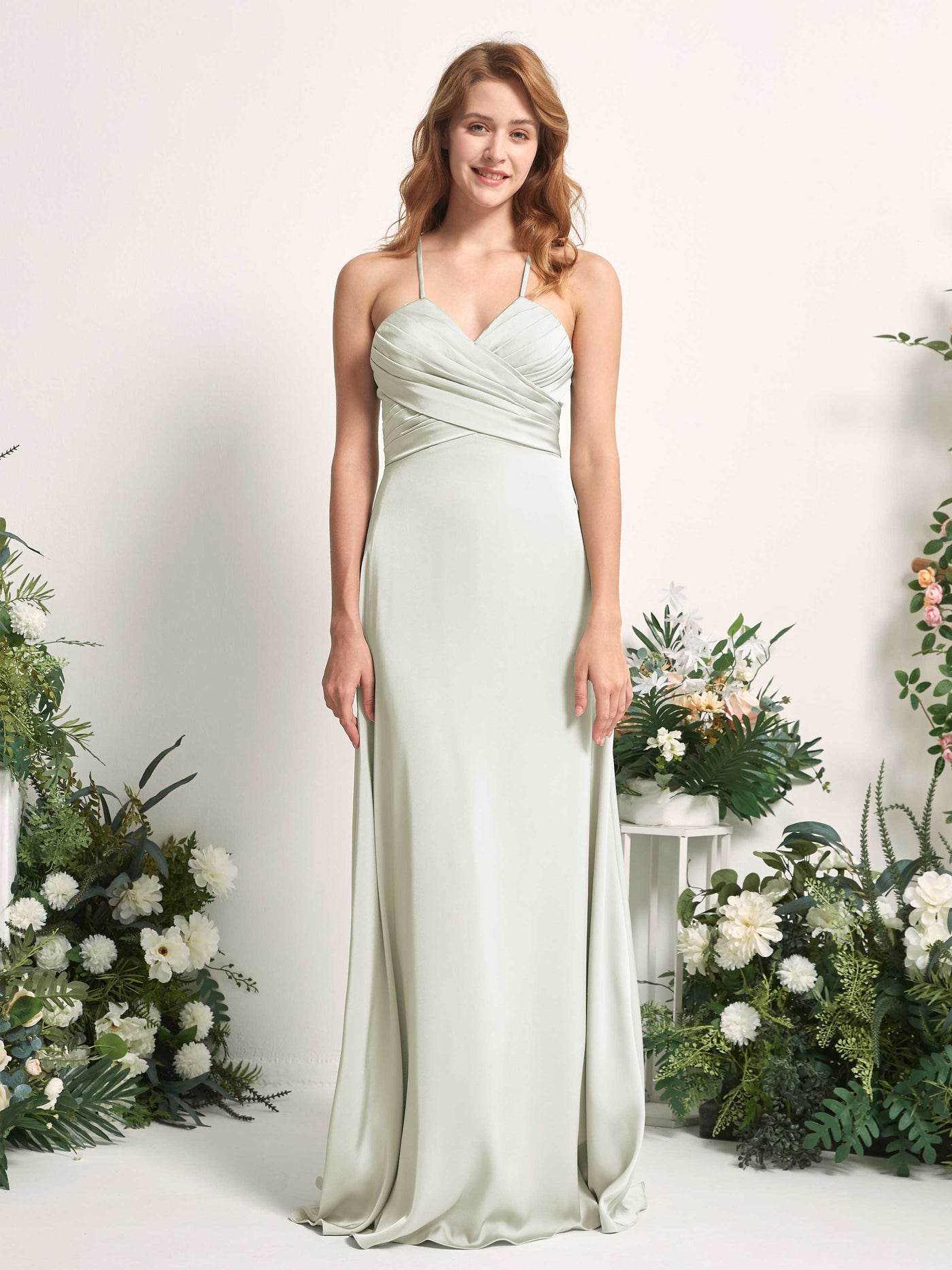 Carlyna Robe trapèze col V satin demoiselle d'honneur Ivoire #couleur_ivoire