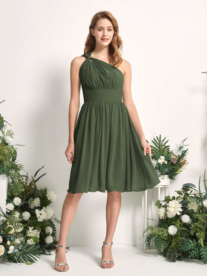 Carlyna Robe trapèze décolleté asymétrique longueur genou froncée en mousseline demoiselle d&