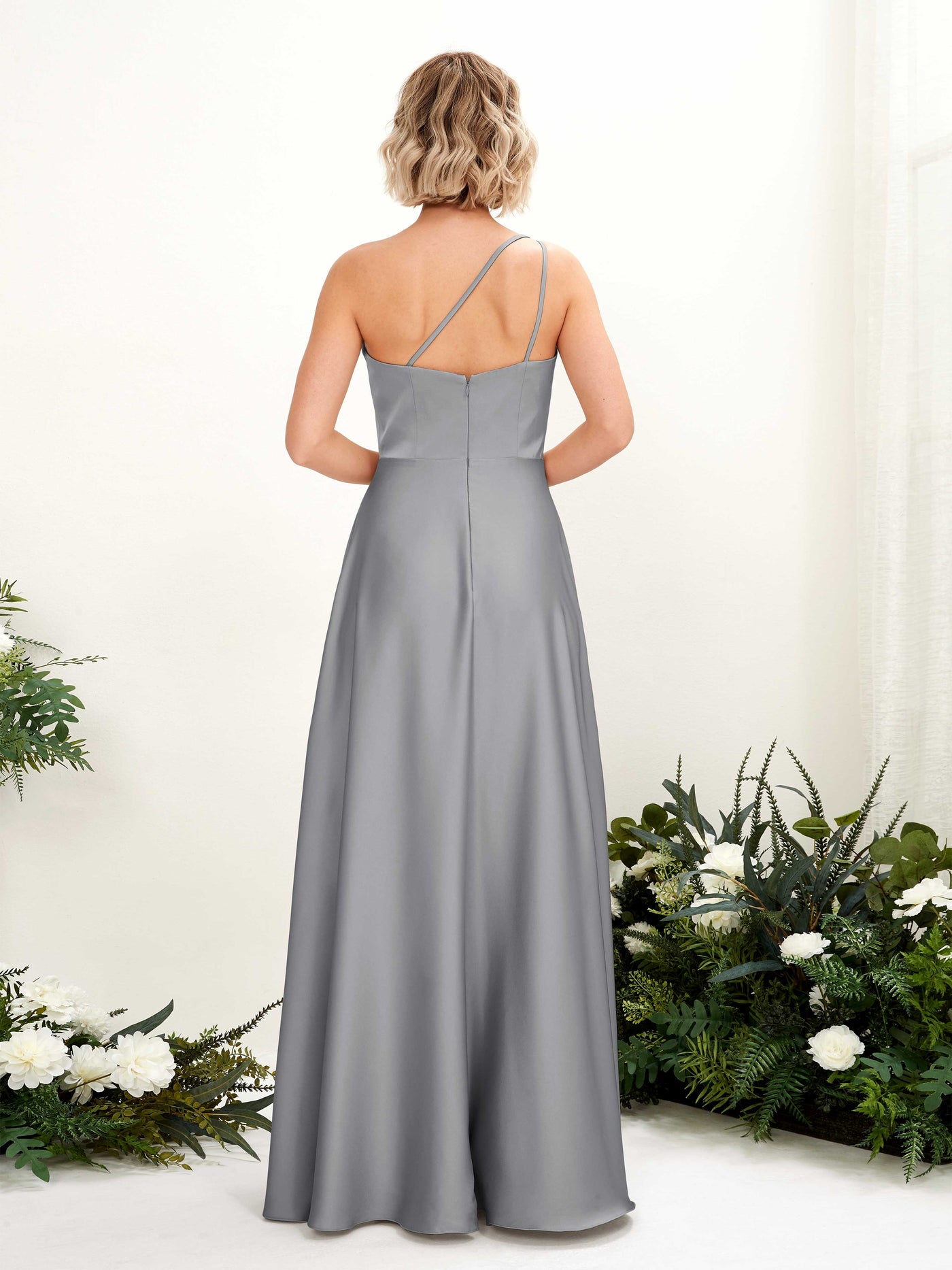 Carlyna Robe Trapèze Décolleté Asymétrique Longueur Ras du Sol Demoiselle d'Honneur Gris Acier #couleur_gris-acier