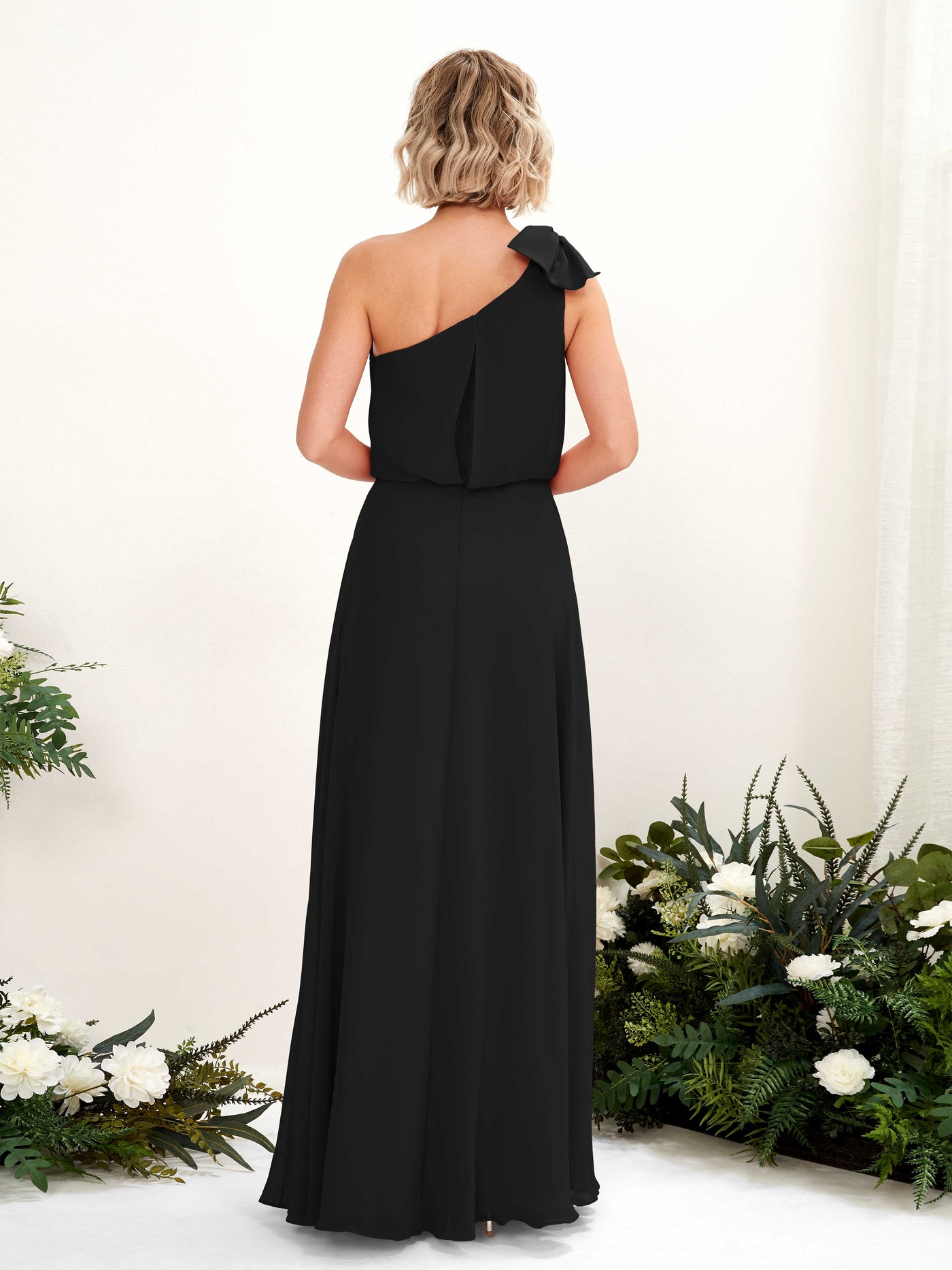 Carlyna Robe trapèze décolleté asymétrique longueur ras du sol demoiselle d'honneur Noir #couleur_noir
