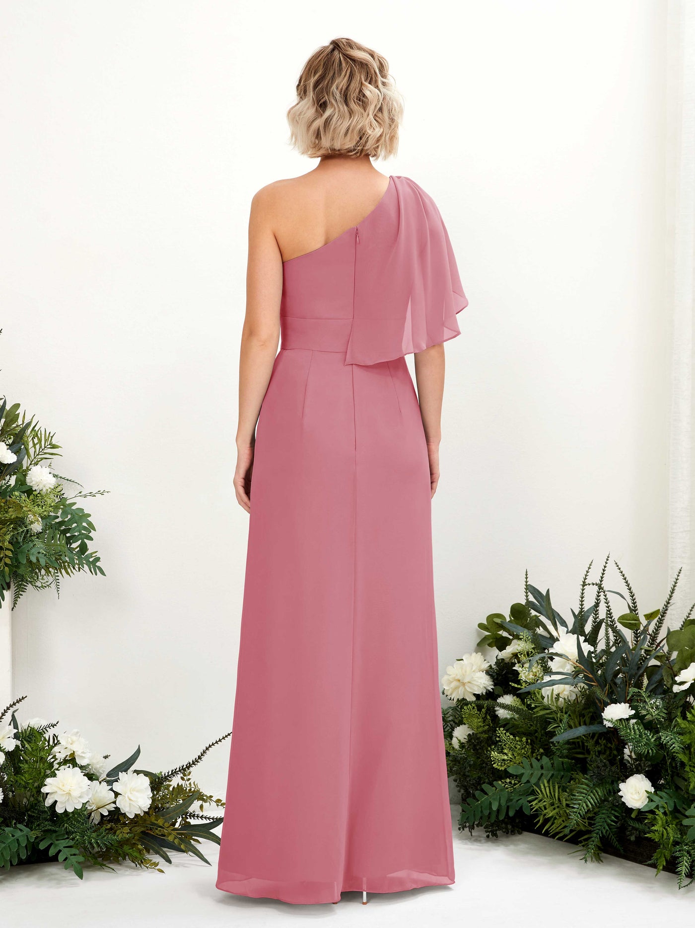 Carlyna Robe Trapèze Décolleté Asymétrique Longueur ras du sol Demoiselle d'honneur Rose Du Désert #couleur_rose-du-d-sert