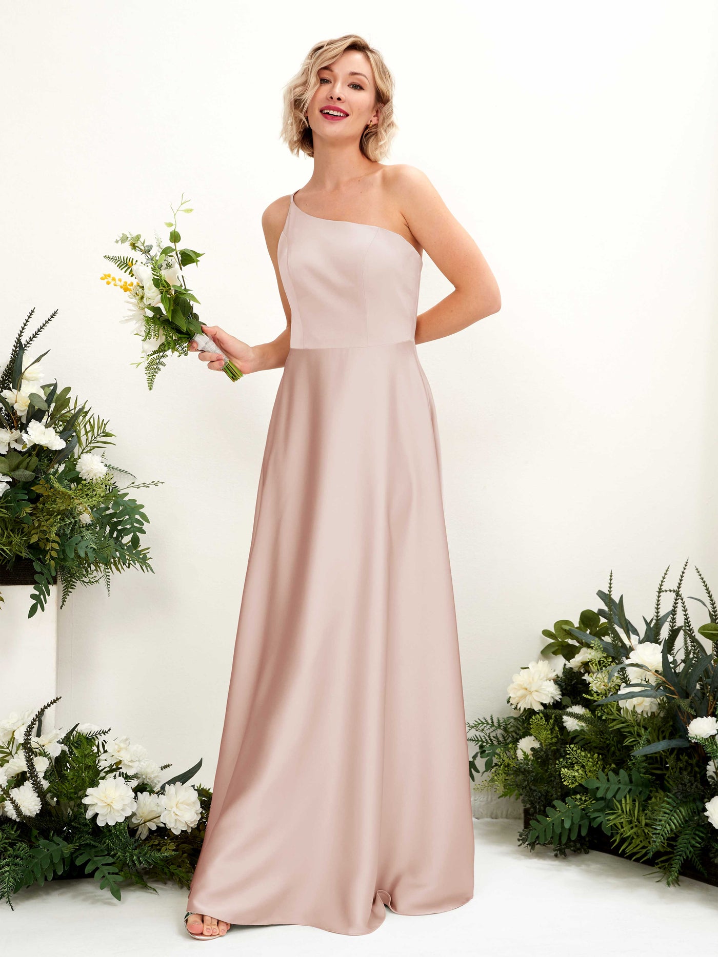 Carlyna Robe Trapèze Décolleté Asymétrique Longueur Ras du Sol Demoiselle d'Honneur Rose Perle #couleur_rose-perle