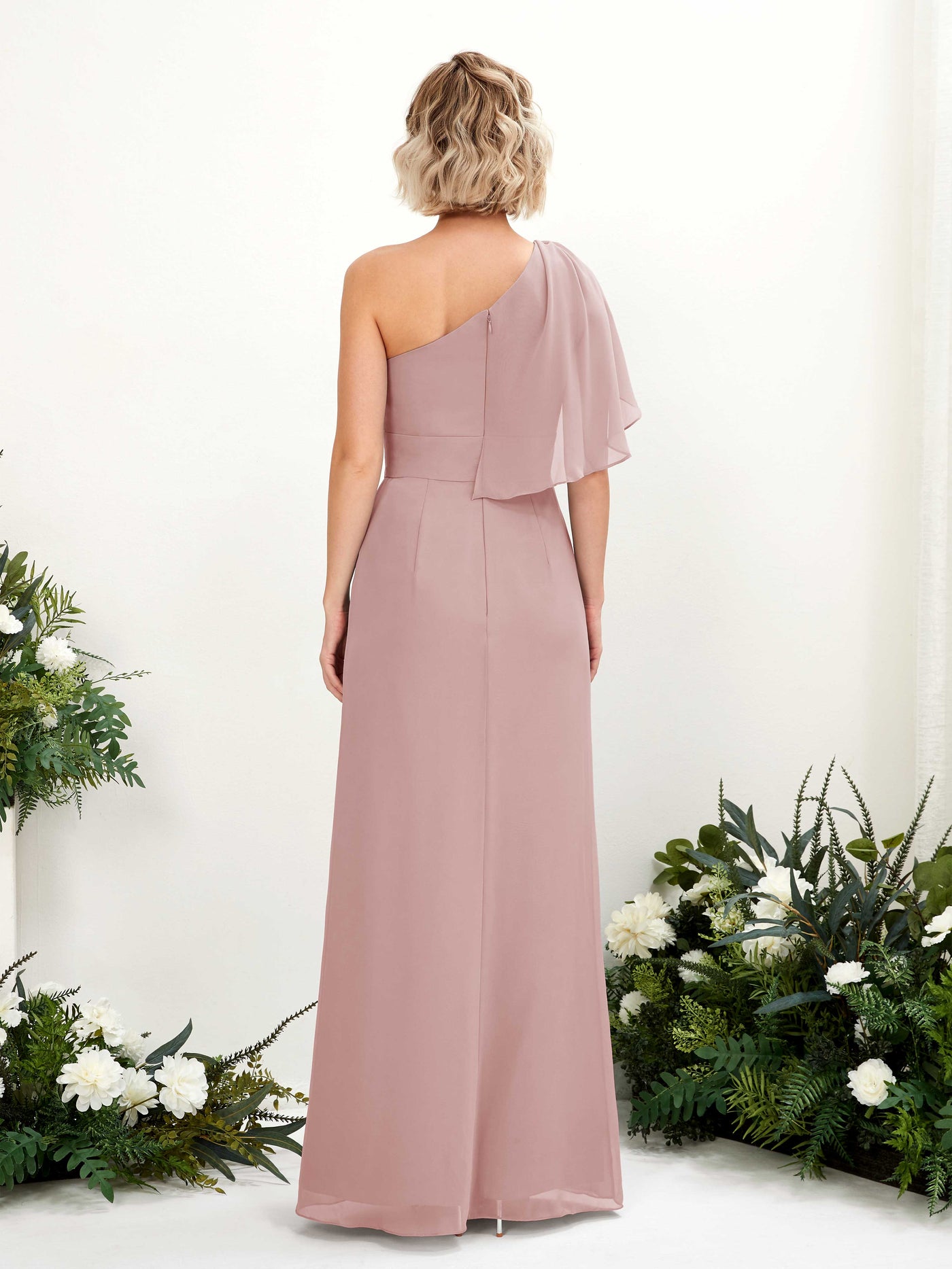 Carlyna Robe Trapèze Décolleté Asymétrique Longueur ras du sol Demoiselle d'honneur Rose Poussiéreux #couleur_rose-poussi-reux