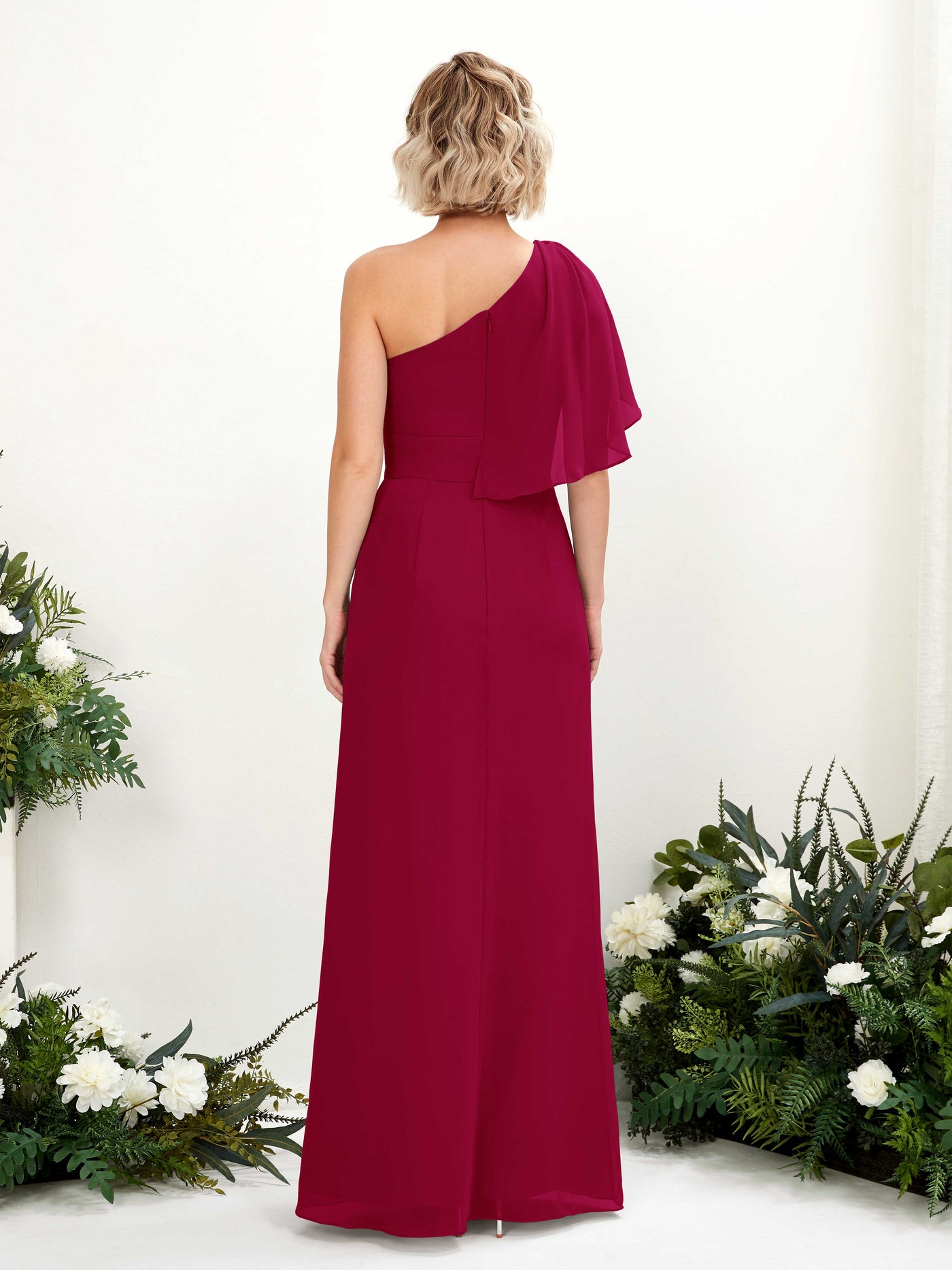 Carlyna Robe Trapèze Décolleté Asymétrique Longueur ras du sol Demoiselle d'honneur Rouge Bouffon #couleur_rouge-bouffon