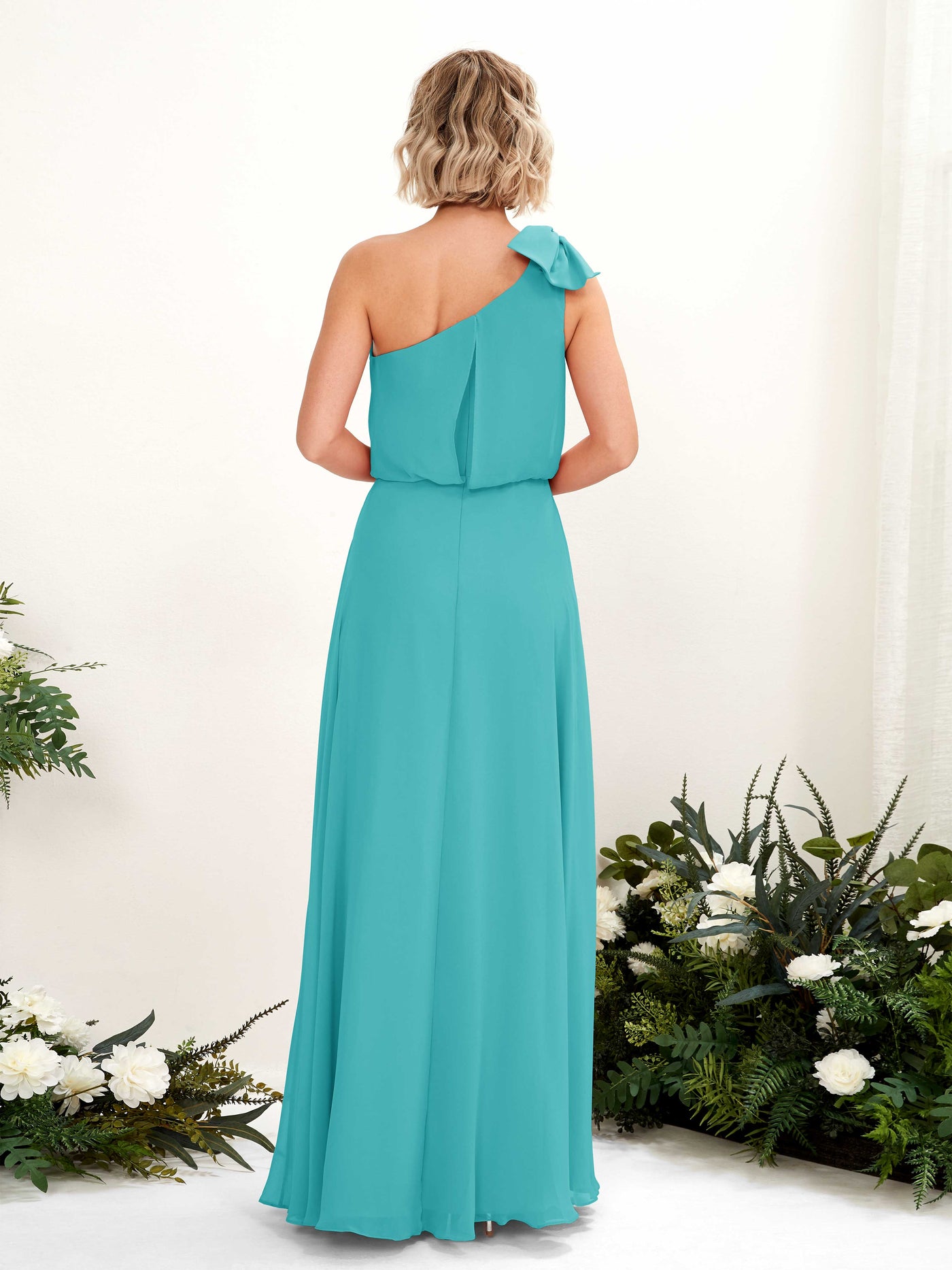 Carlyna Robe trapèze décolleté asymétrique longueur ras du sol demoiselle d'honneur Turquoise #couleur_turquoise