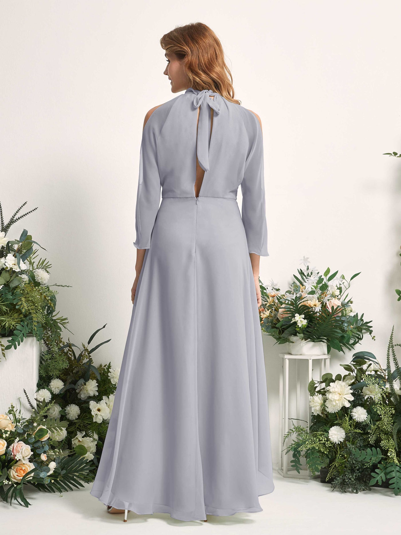 Carlyna Robe trapèze demoiselle d'honneur col rond longueur ras du sol mousseline Lavande Poudrée #couleur_lavande-poudr-e