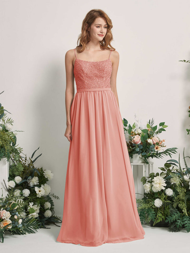 Carlyna Robe Trapèze Encolure dégagée Longue Mousseline Robes de demoiselle d&